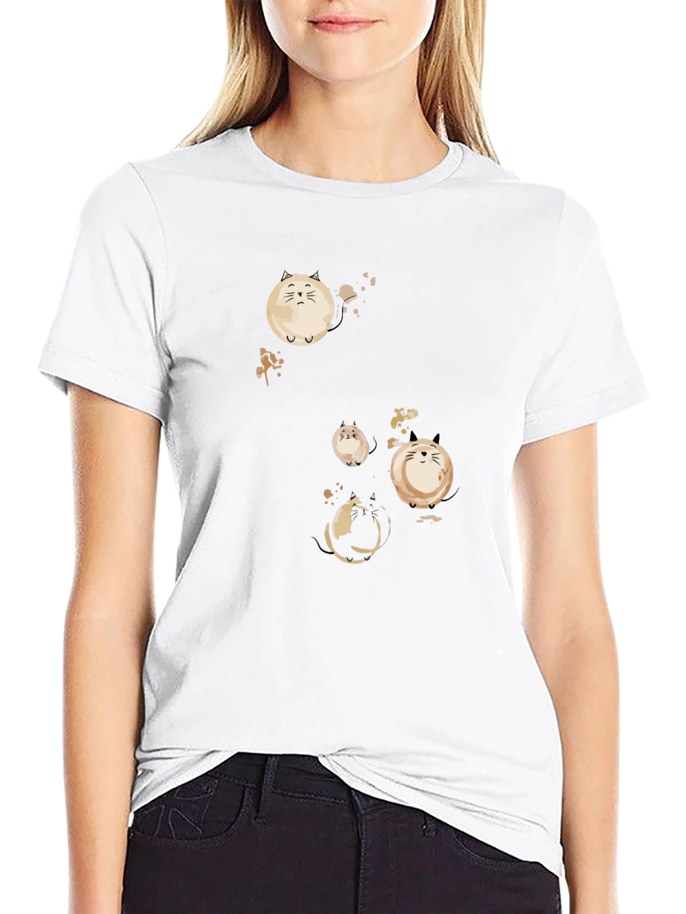 Round Cat Graphic Black T-Shirt