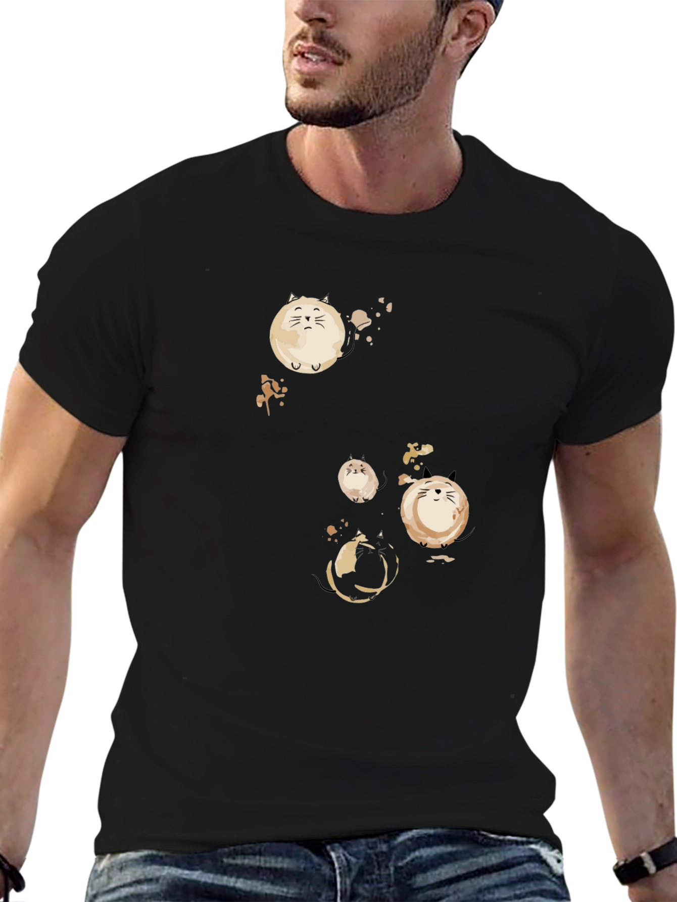 Round Cat Graphic Black T-Shirt