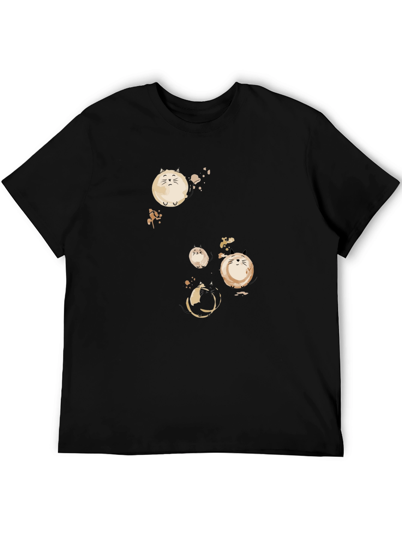 Round Cat Graphic Black T-Shirt
