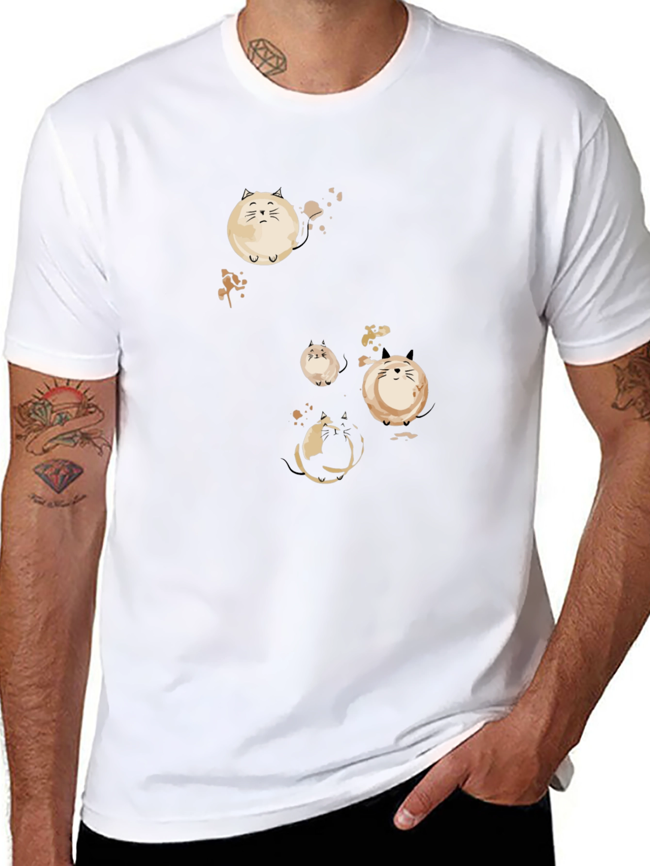 Round Cat Graphic Black T-Shirt