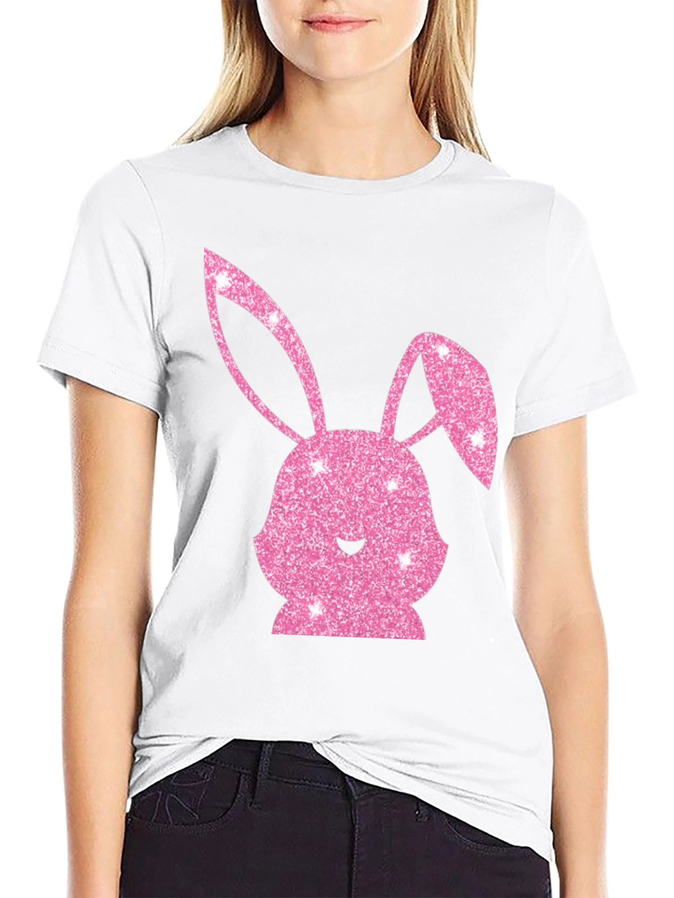 Easter Bunny T-Shirt - Sparkly Pink Bunny Design