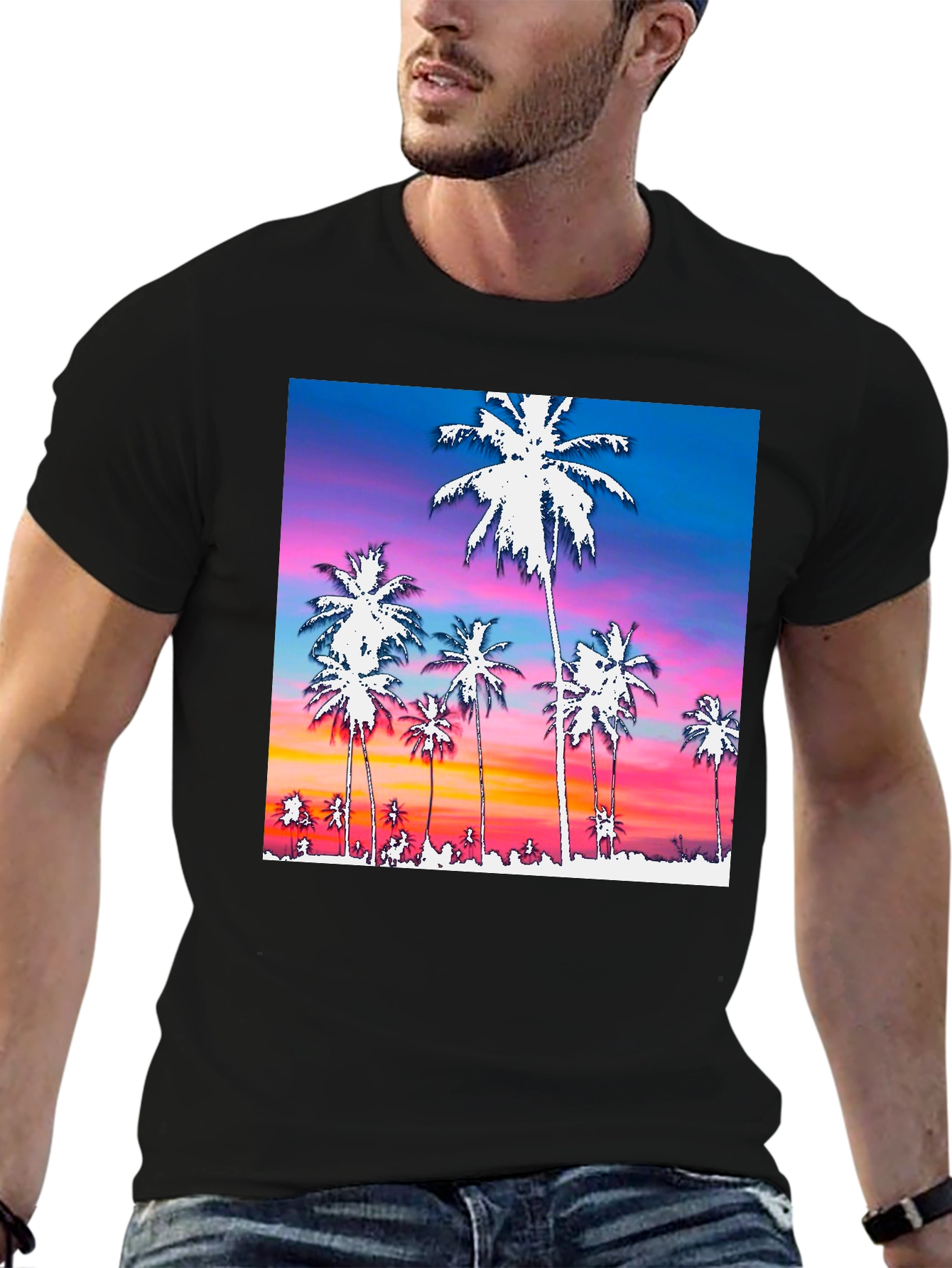 Tropical Sunset Palm Tree Graphic Tee
