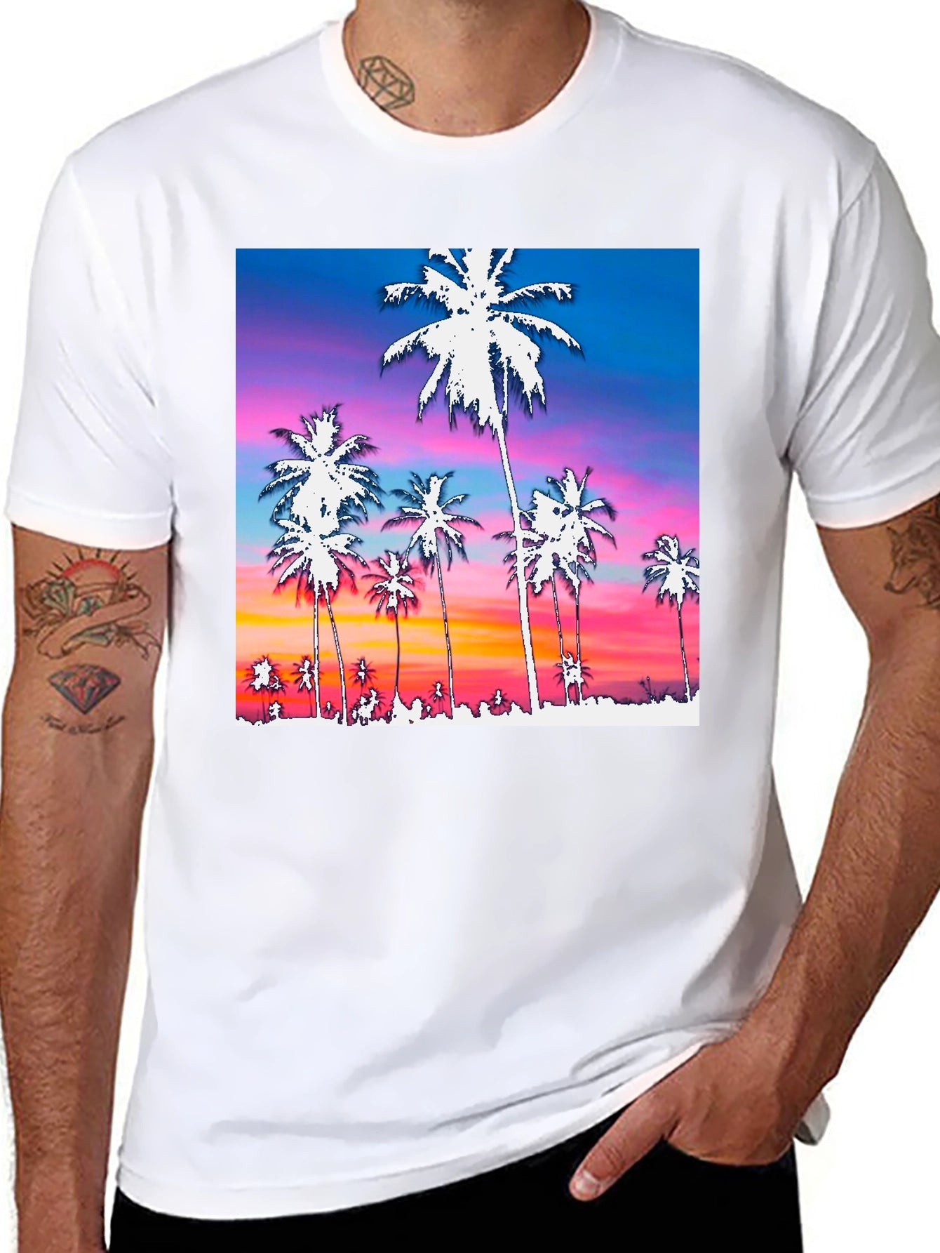 Tropical Sunset Palm Tree Graphic Tee