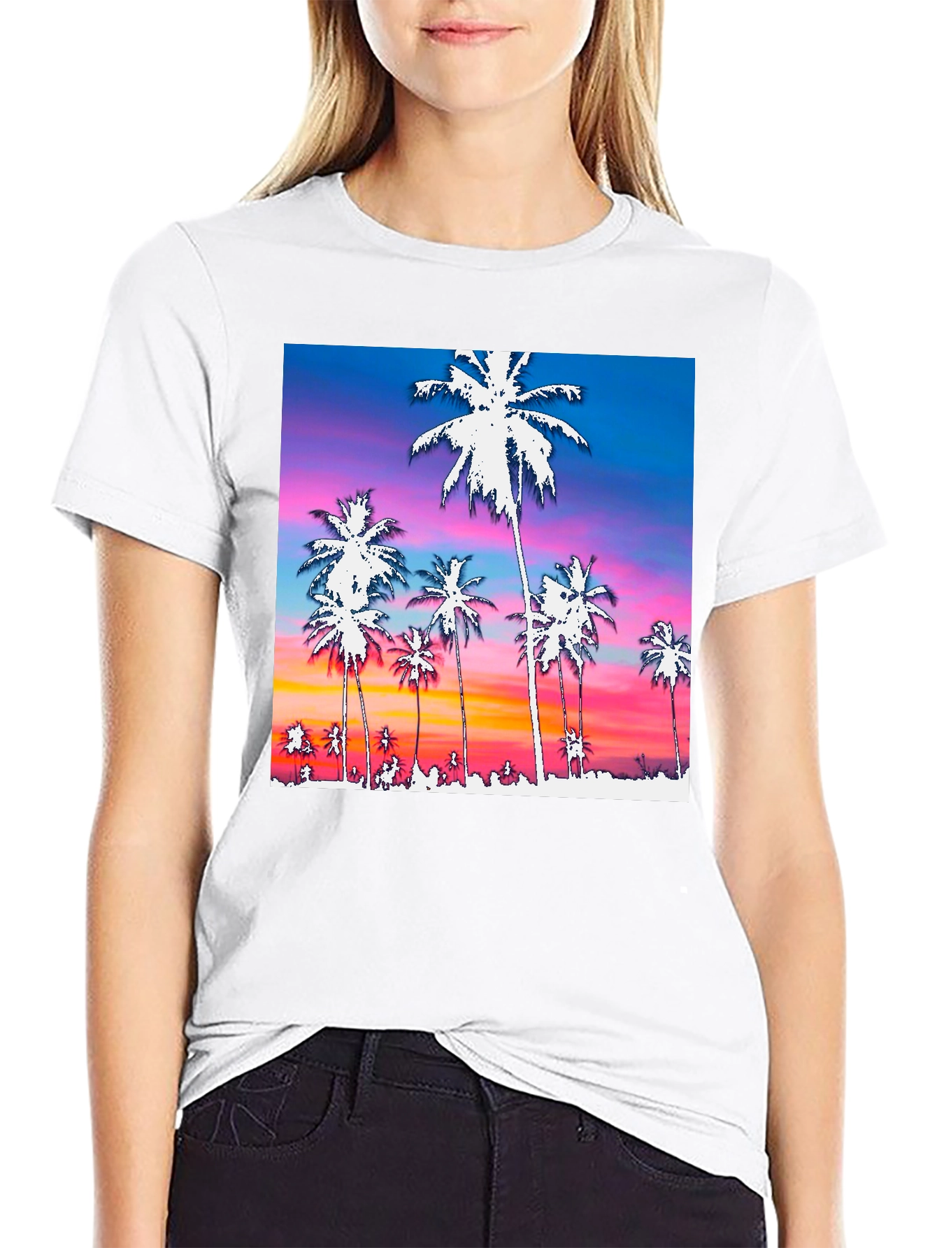 Tropical Sunset Palm Tree Graphic Tee