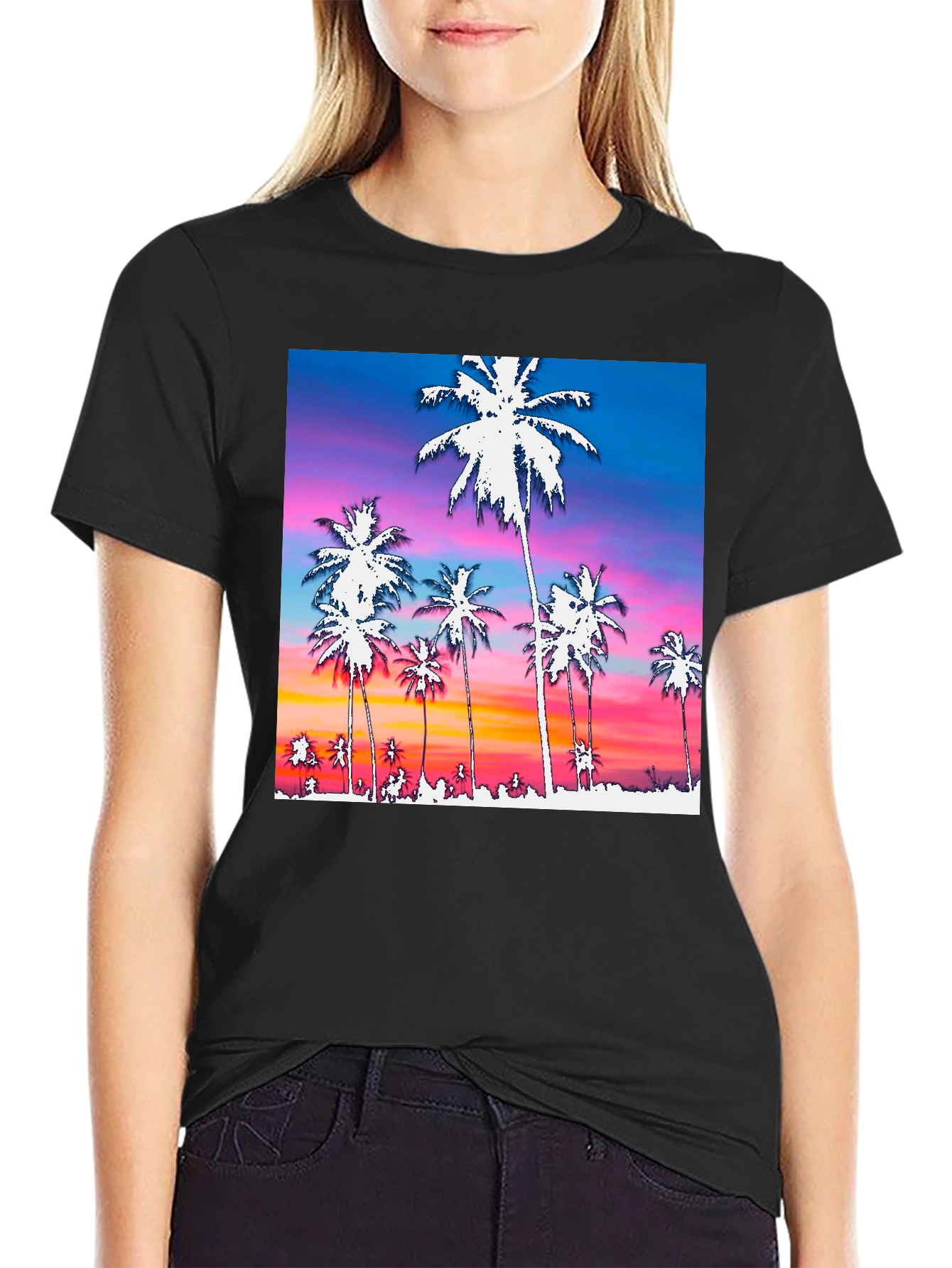 Tropical Sunset Palm Tree Graphic Tee
