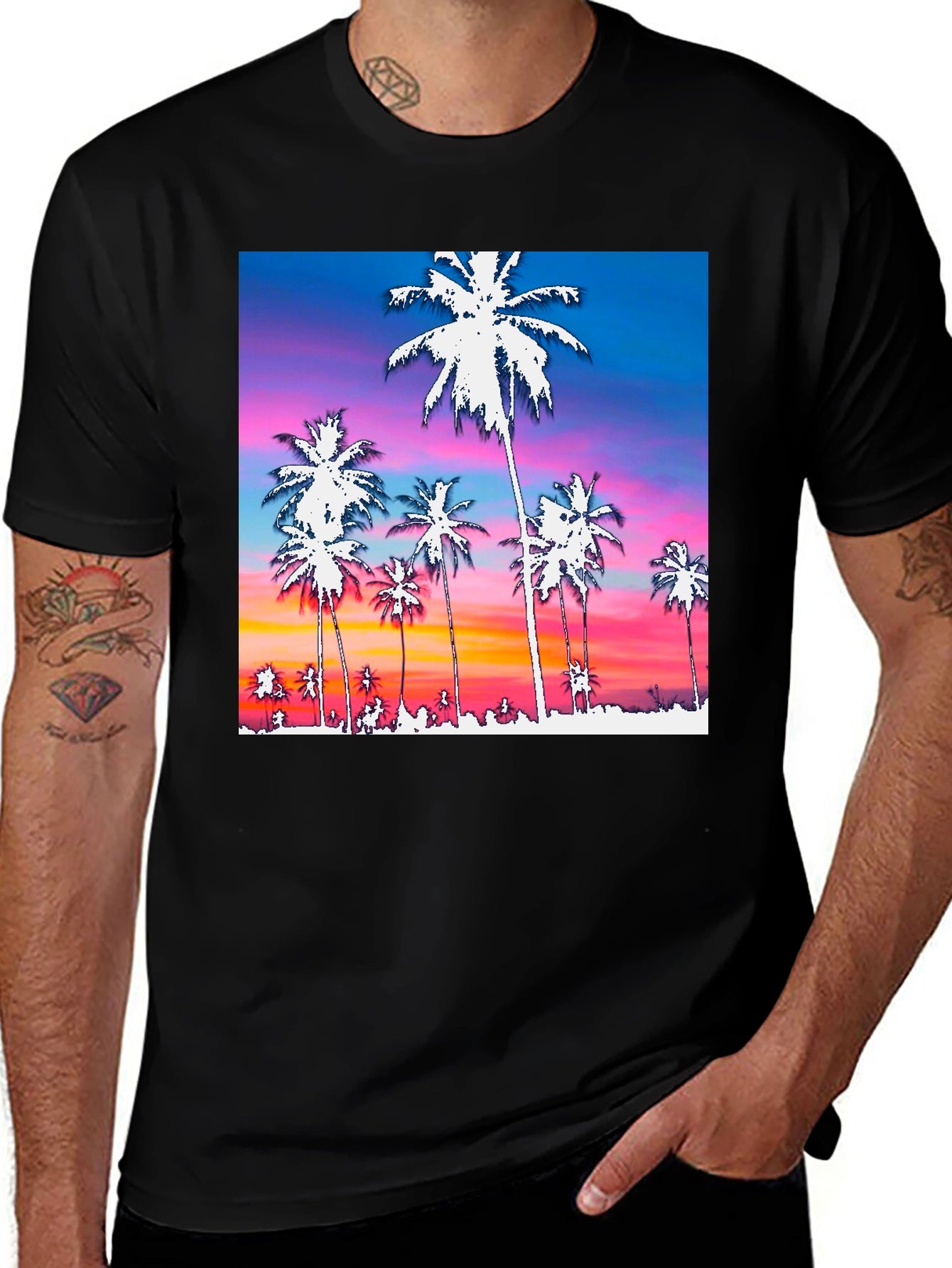Tropical Sunset Palm Tree Graphic Tee