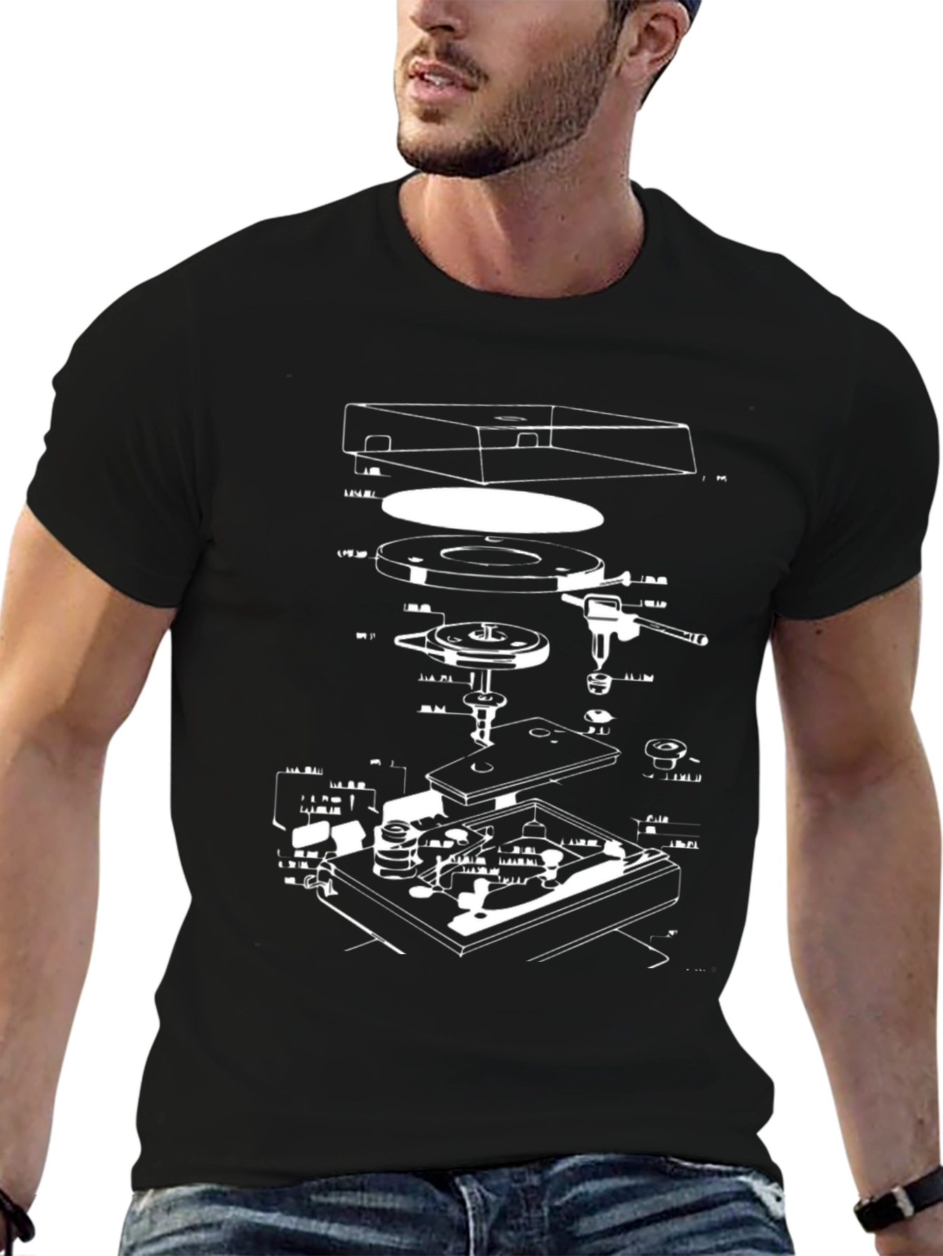 Retro Turntable Schematic Graphic T-Shirt