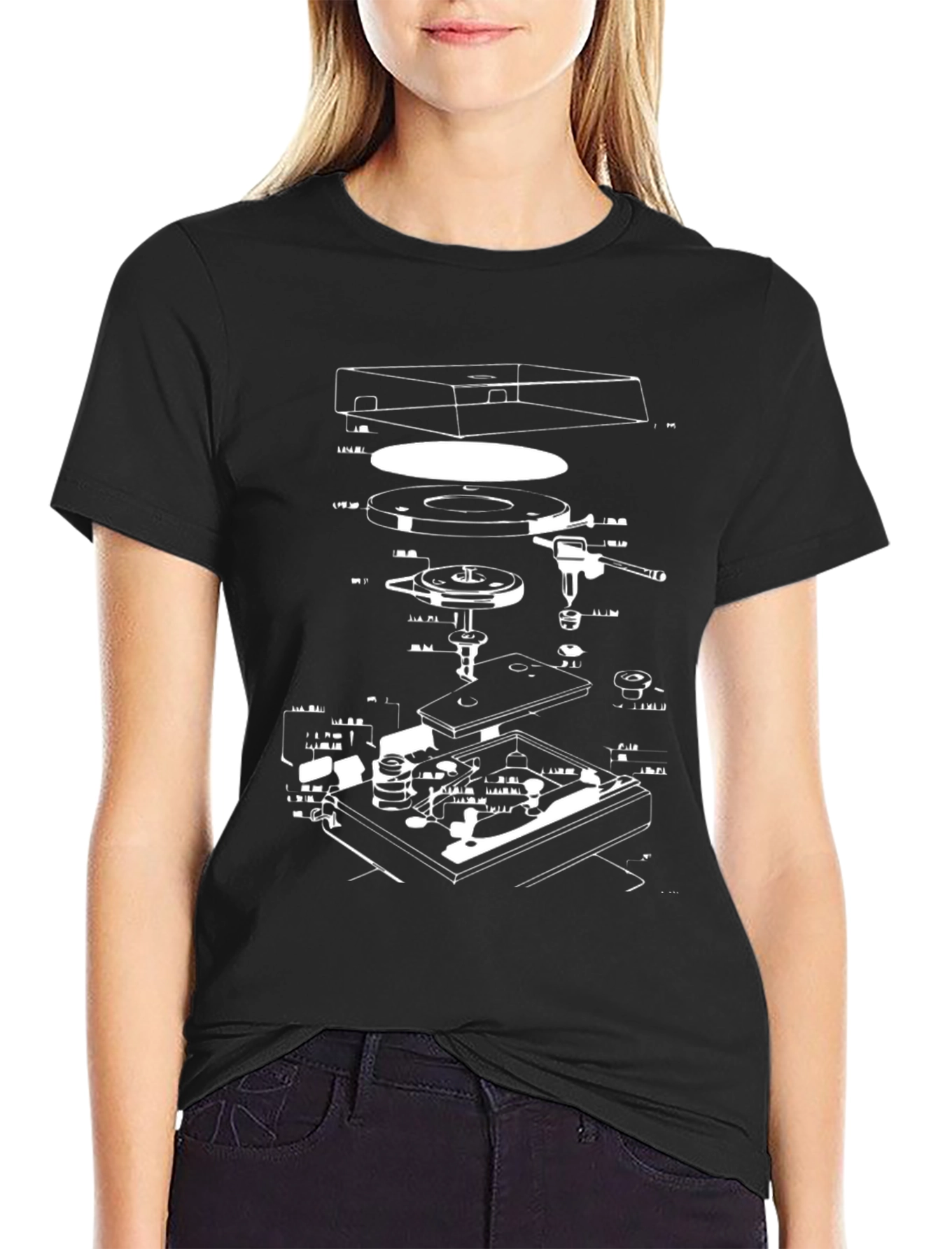 Retro Turntable Schematic Graphic T-Shirt