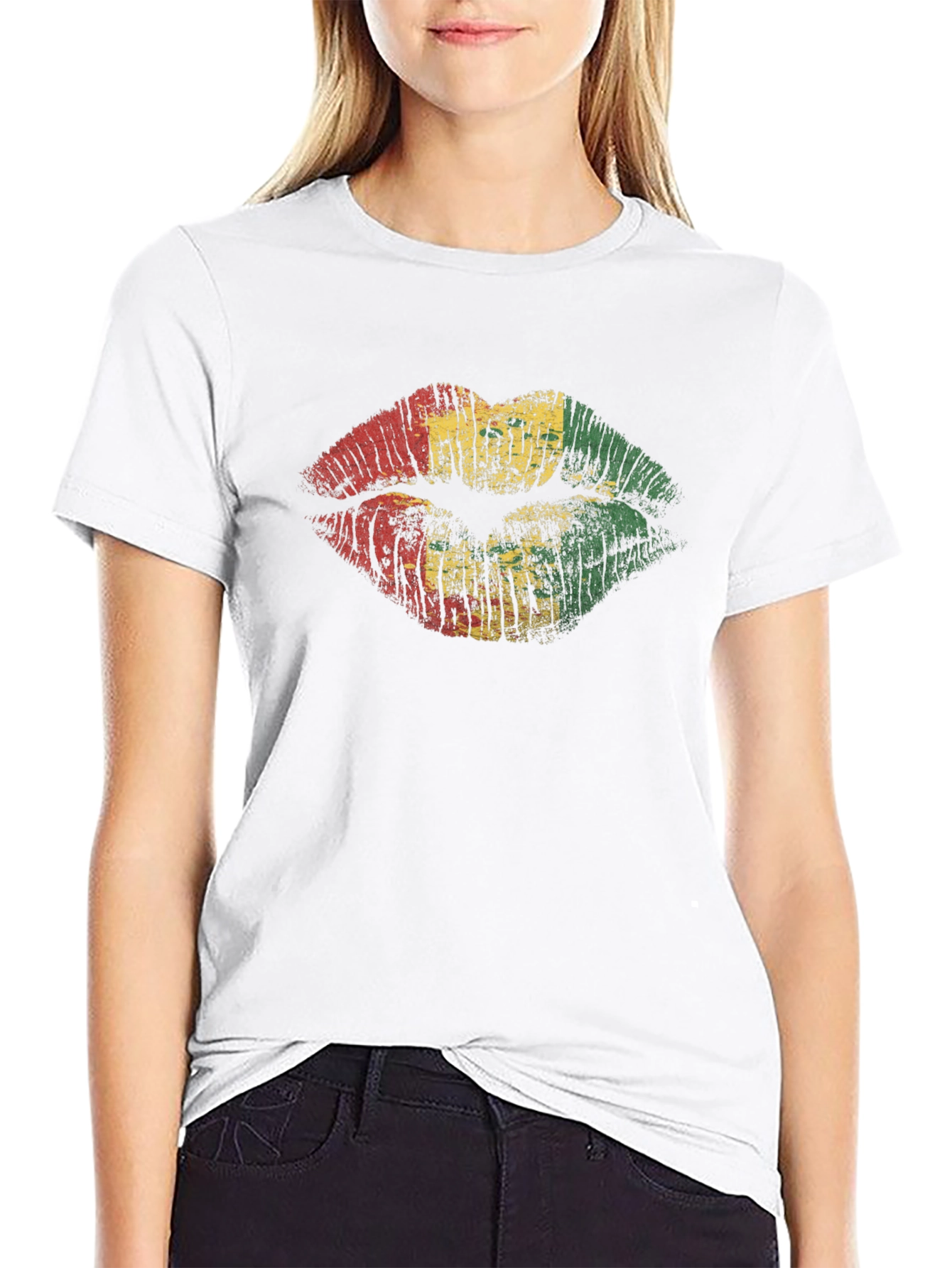 Rasta Lips Graphic Tee - Black Cotton Blend