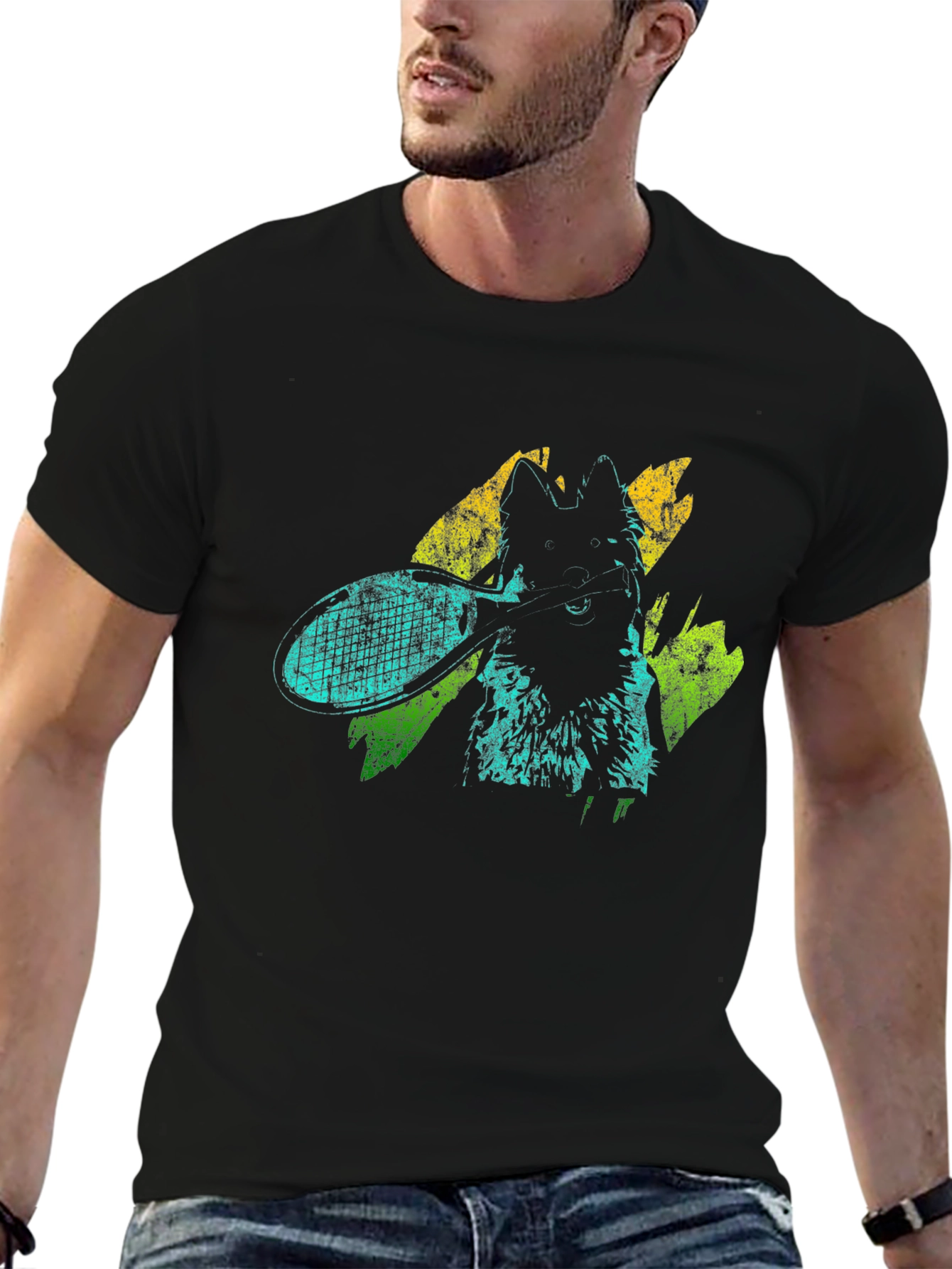 Dog Tennis Graphic T-Shirt - Unisex Black Tee