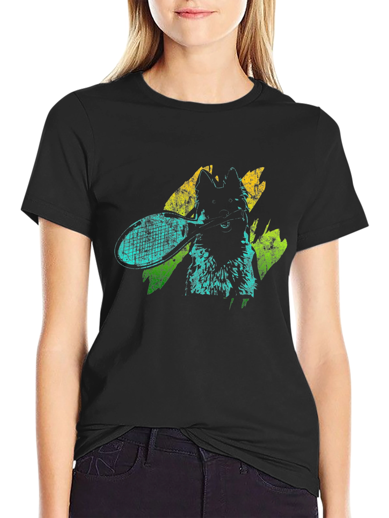 Dog Tennis Graphic T-Shirt - Unisex Black Tee