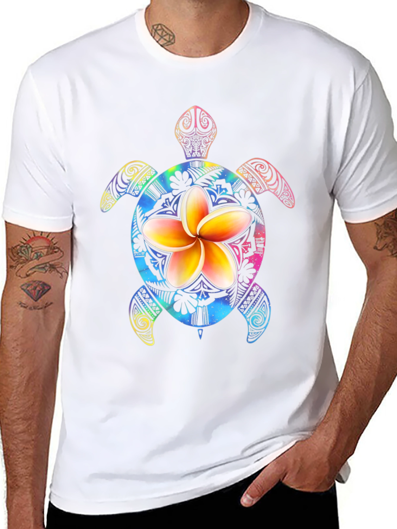 Floral Turtle Graphic Black T-Shirt