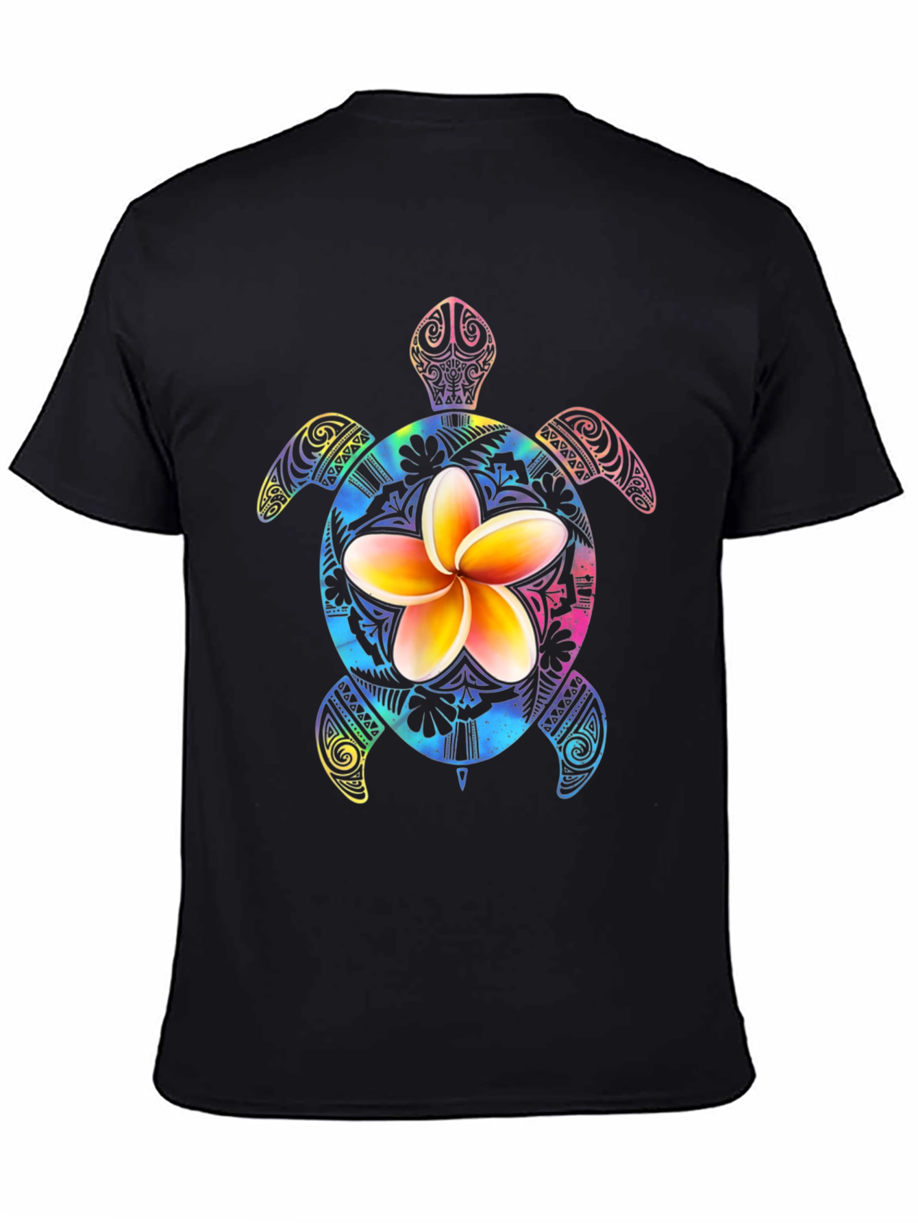 Floral Turtle Graphic Black T-Shirt