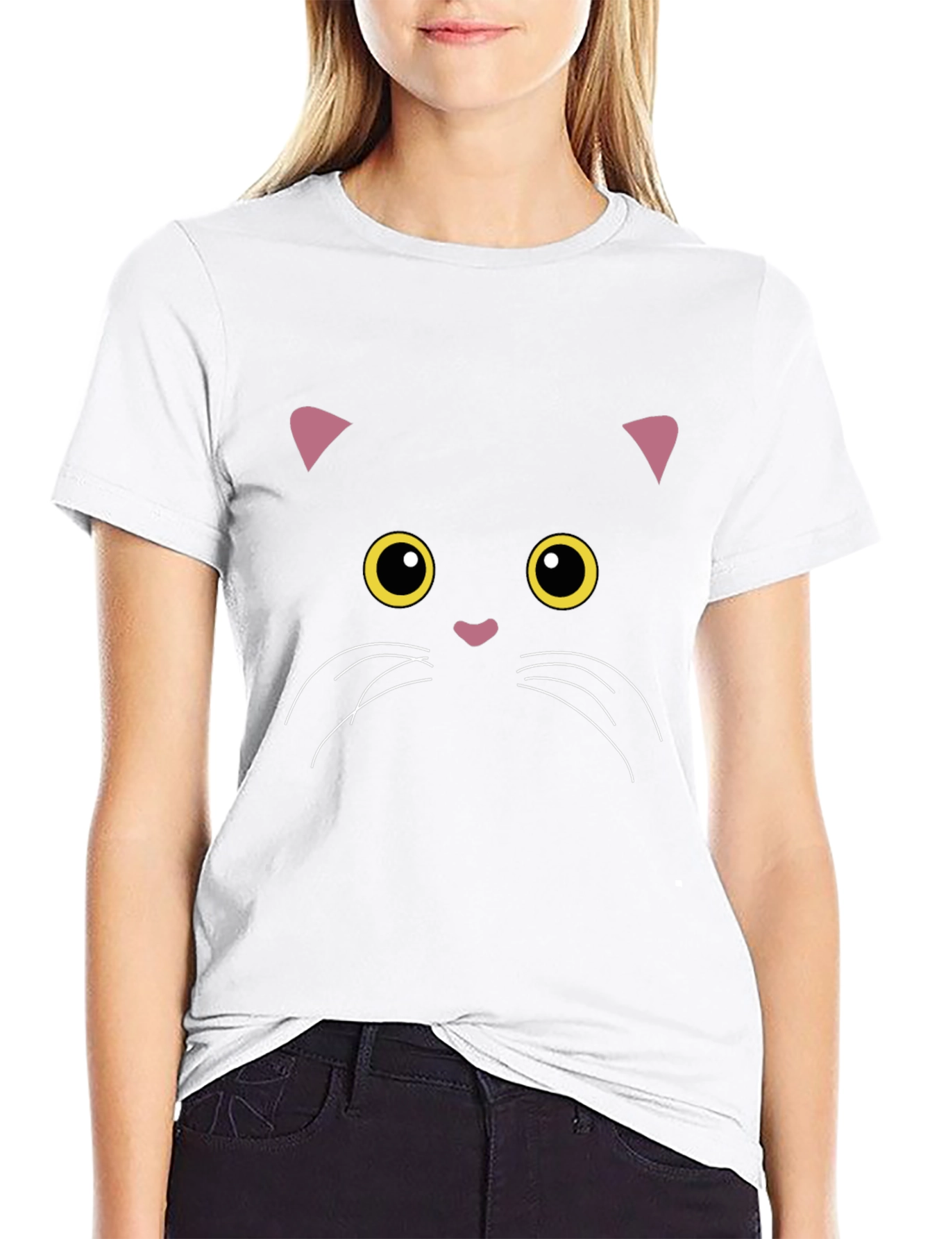 Black Cat Face Graphic T-Shirt