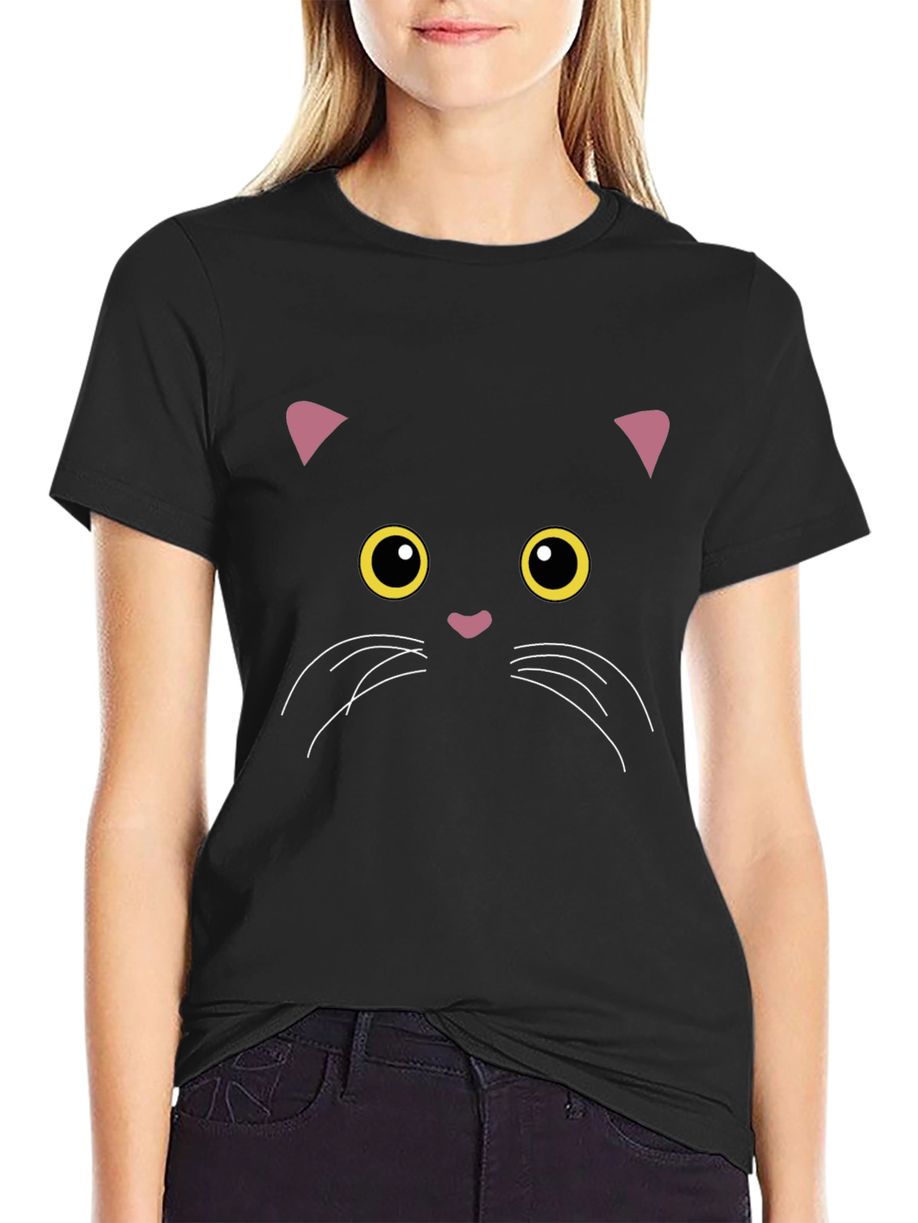 Black Cat Face Graphic T-Shirt