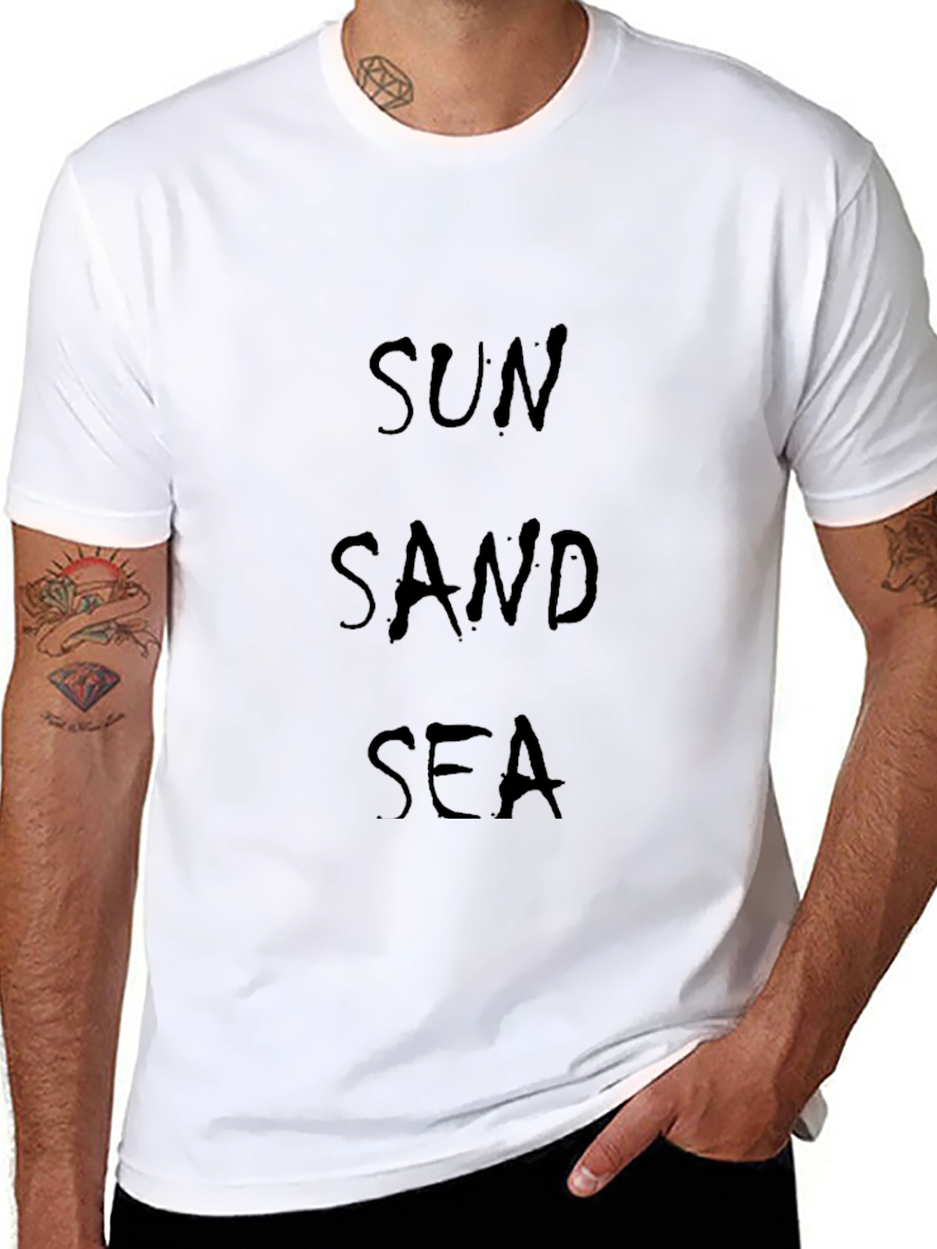 Sun Sand Sea Graphic Tee - Black Cotton T-Shirt