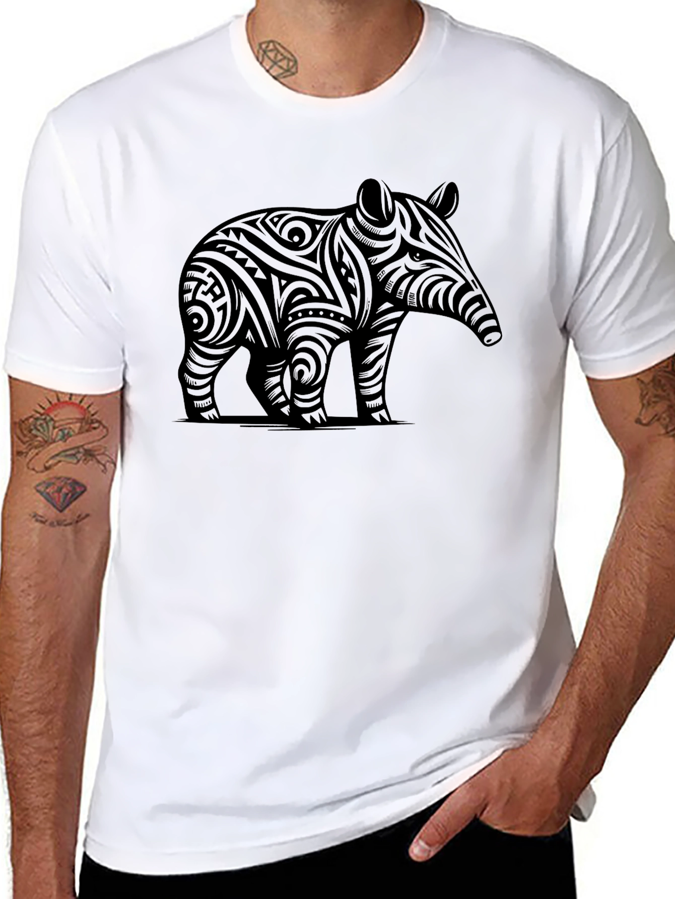 Tribal Tapir Graphic Tee - Mens Black T-Shirt