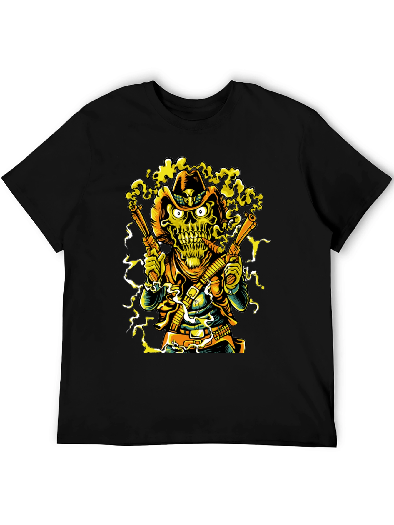 Skull Cowboy Graphic Tee - Black Cotton T-Shirt
