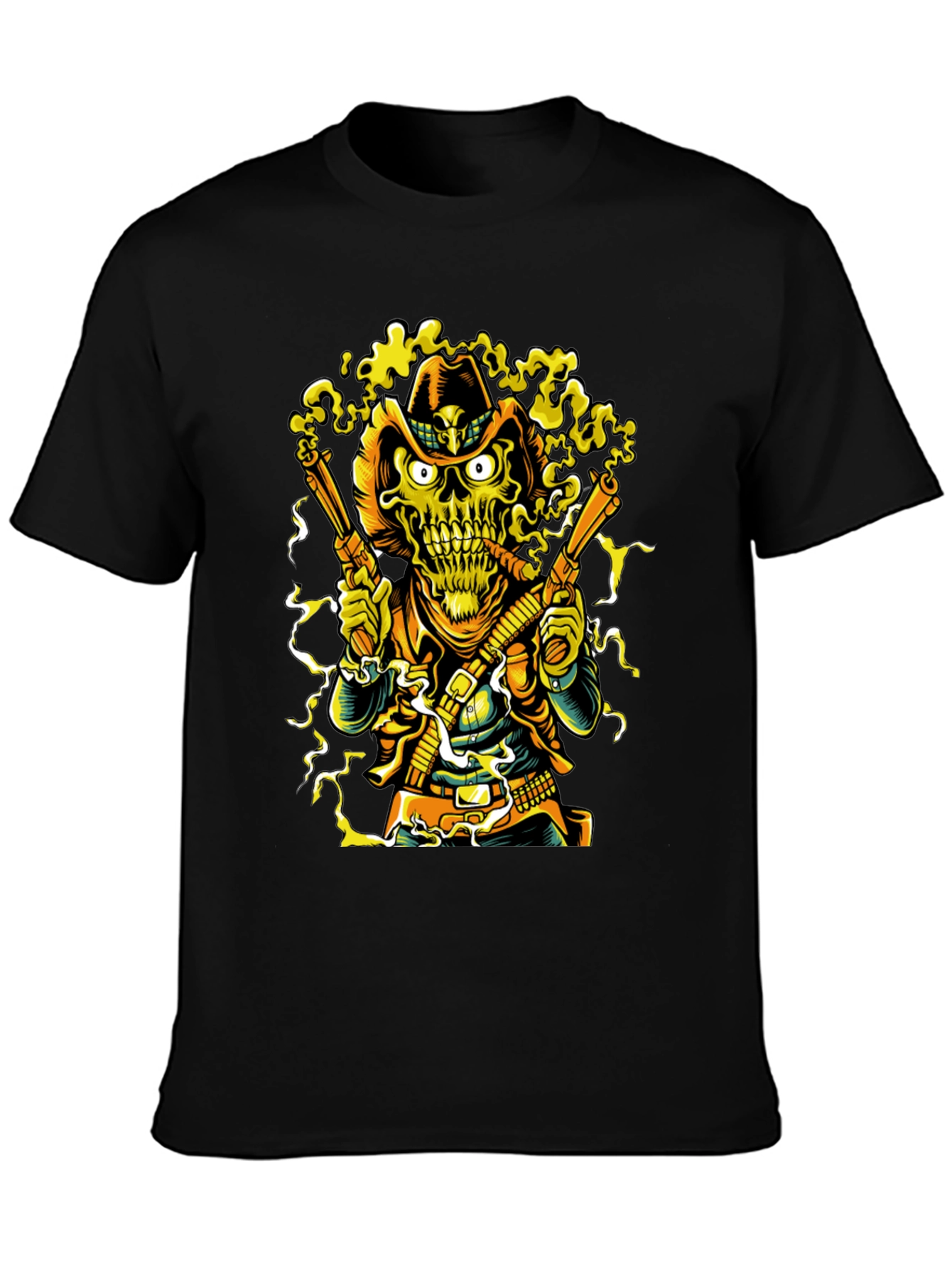 Skull Cowboy Graphic Tee - Black Cotton T-Shirt