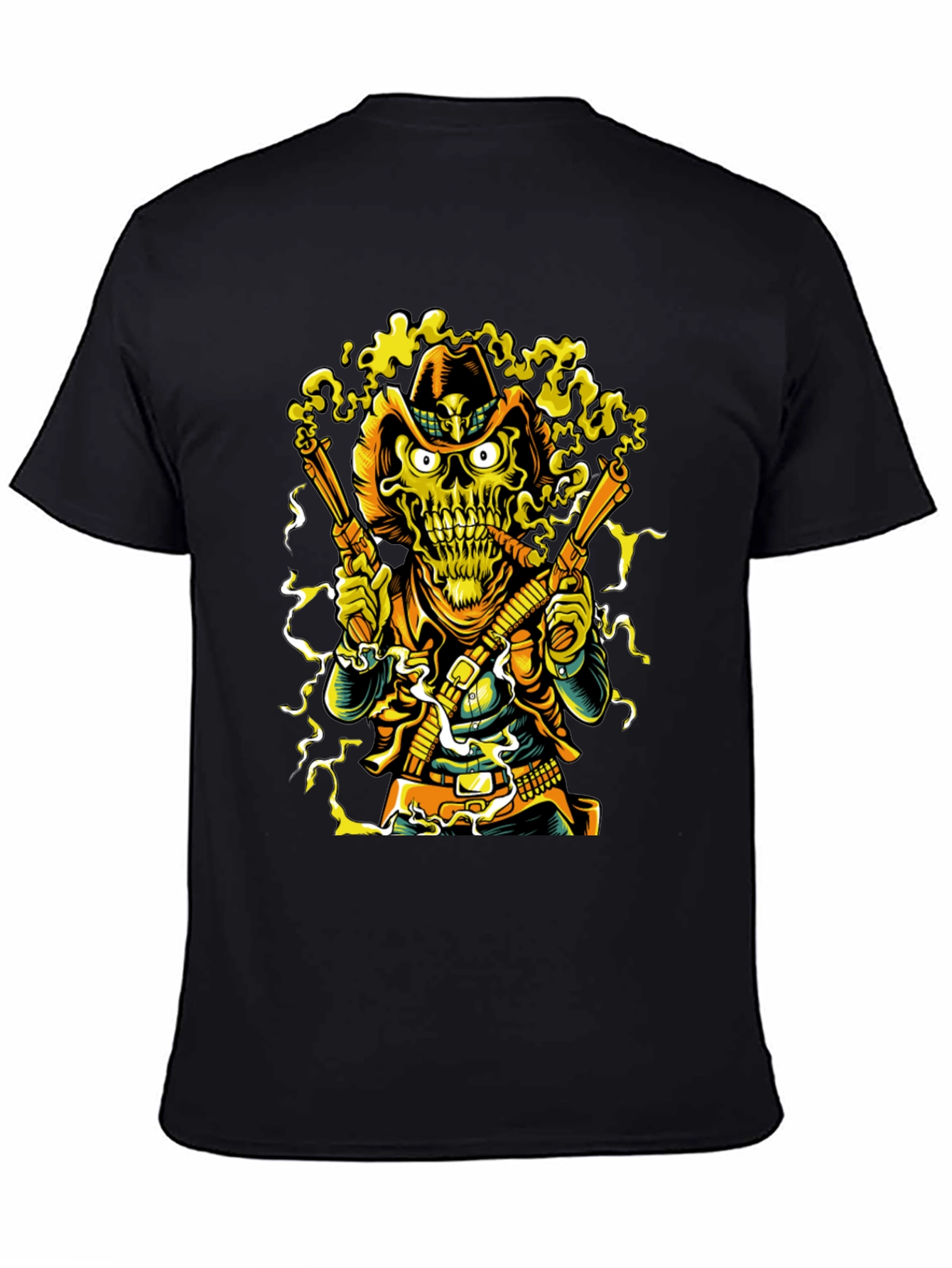 Skull Cowboy Graphic Tee - Black Cotton T-Shirt