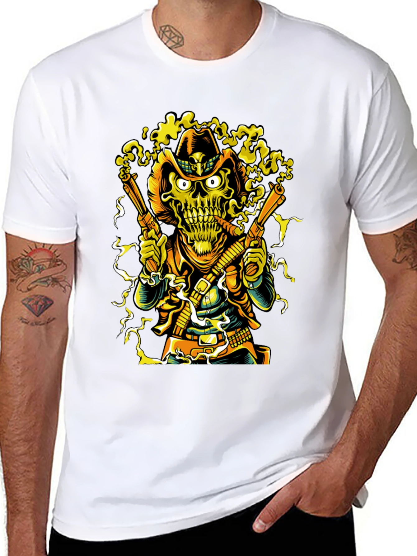 Skull Cowboy Graphic Tee - Black Cotton T-Shirt
