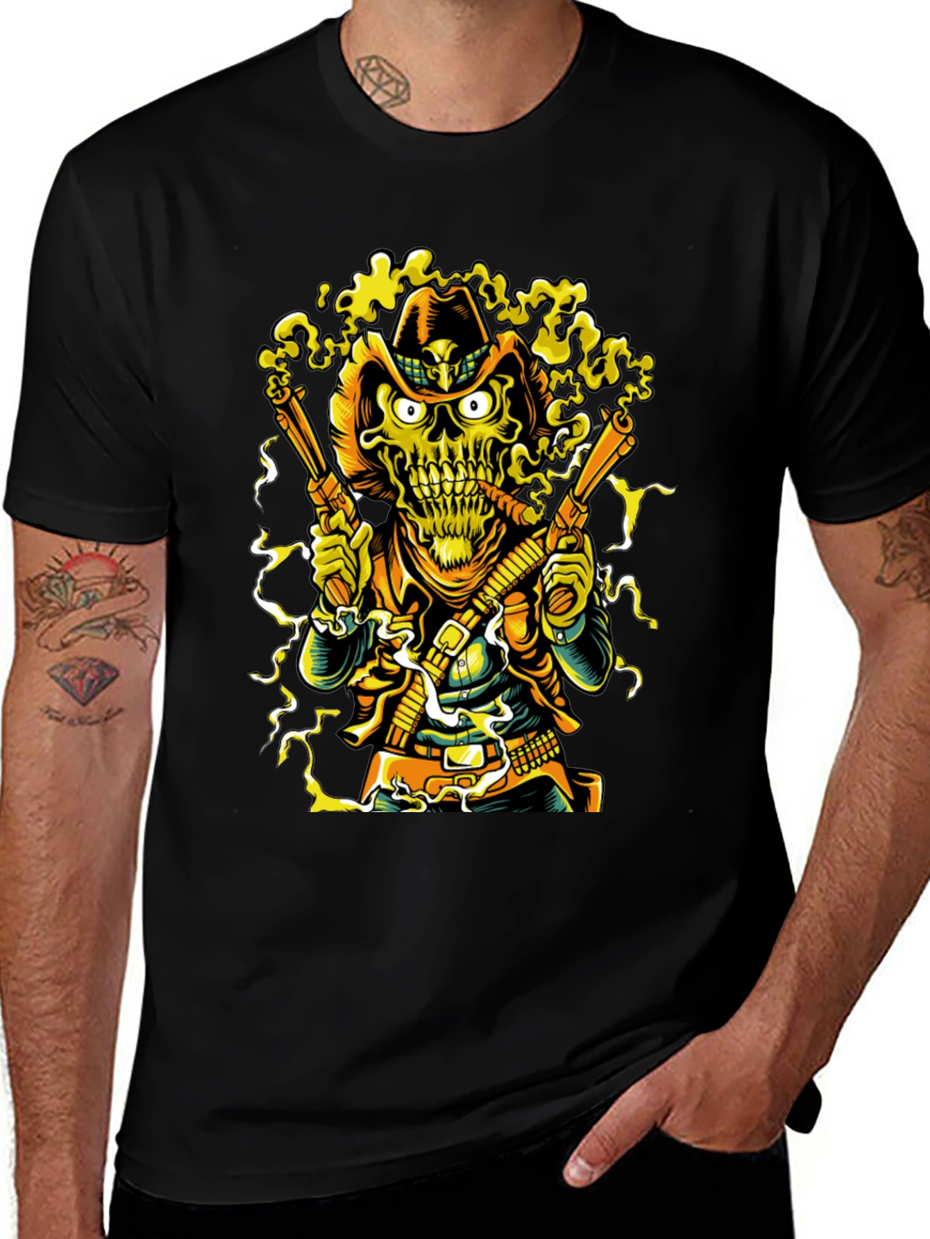 Skull Cowboy Graphic Tee - Black Cotton T-Shirt