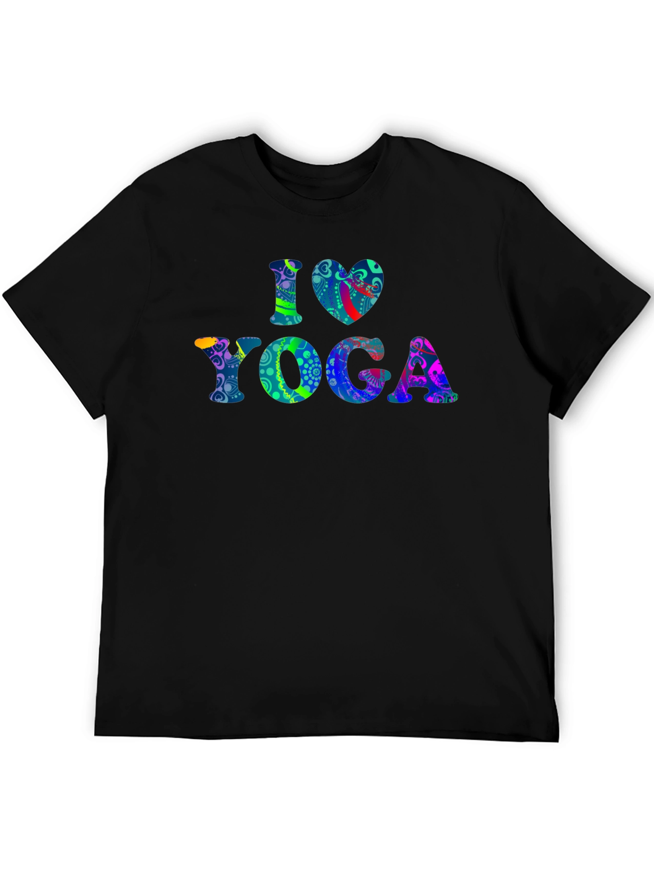 I Love Yoga Graphic Print Black T-Shirt