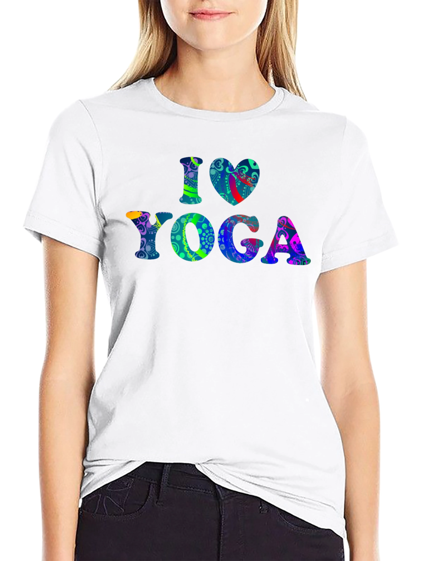 I Love Yoga Graphic Print Black T-Shirt