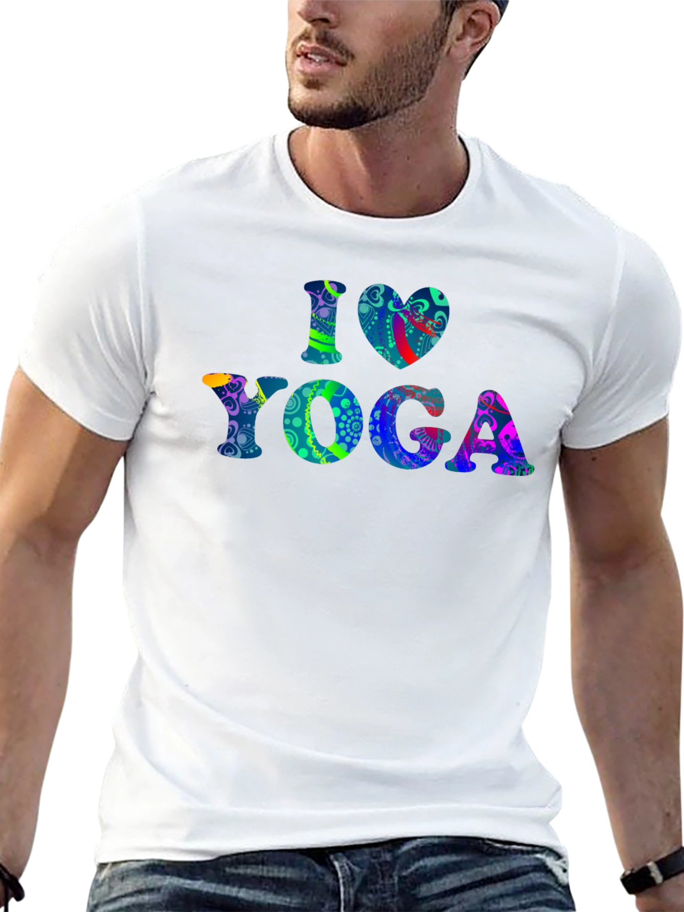 I Love Yoga Graphic Print Black T-Shirt