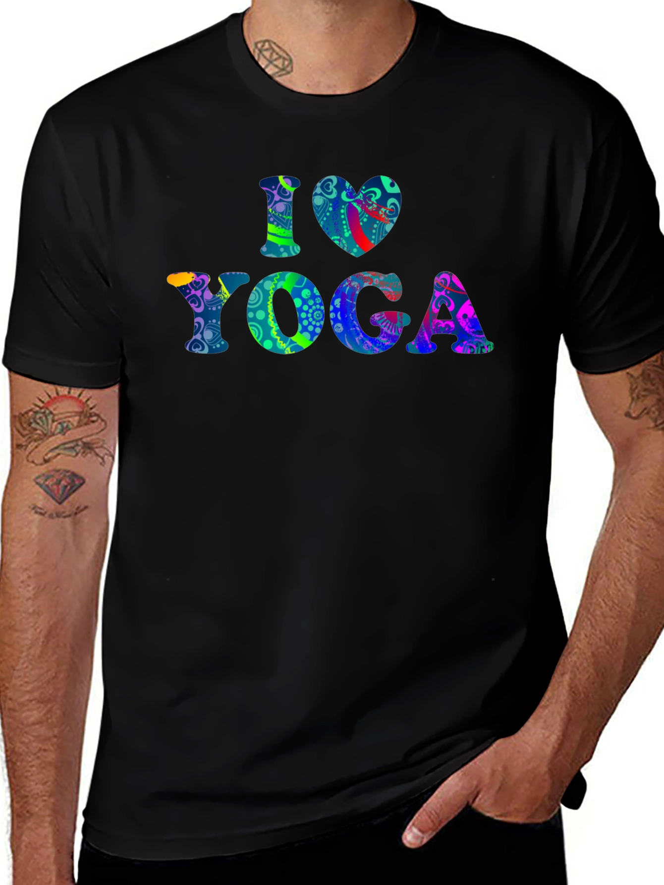 I Love Yoga Graphic Print Black T-Shirt