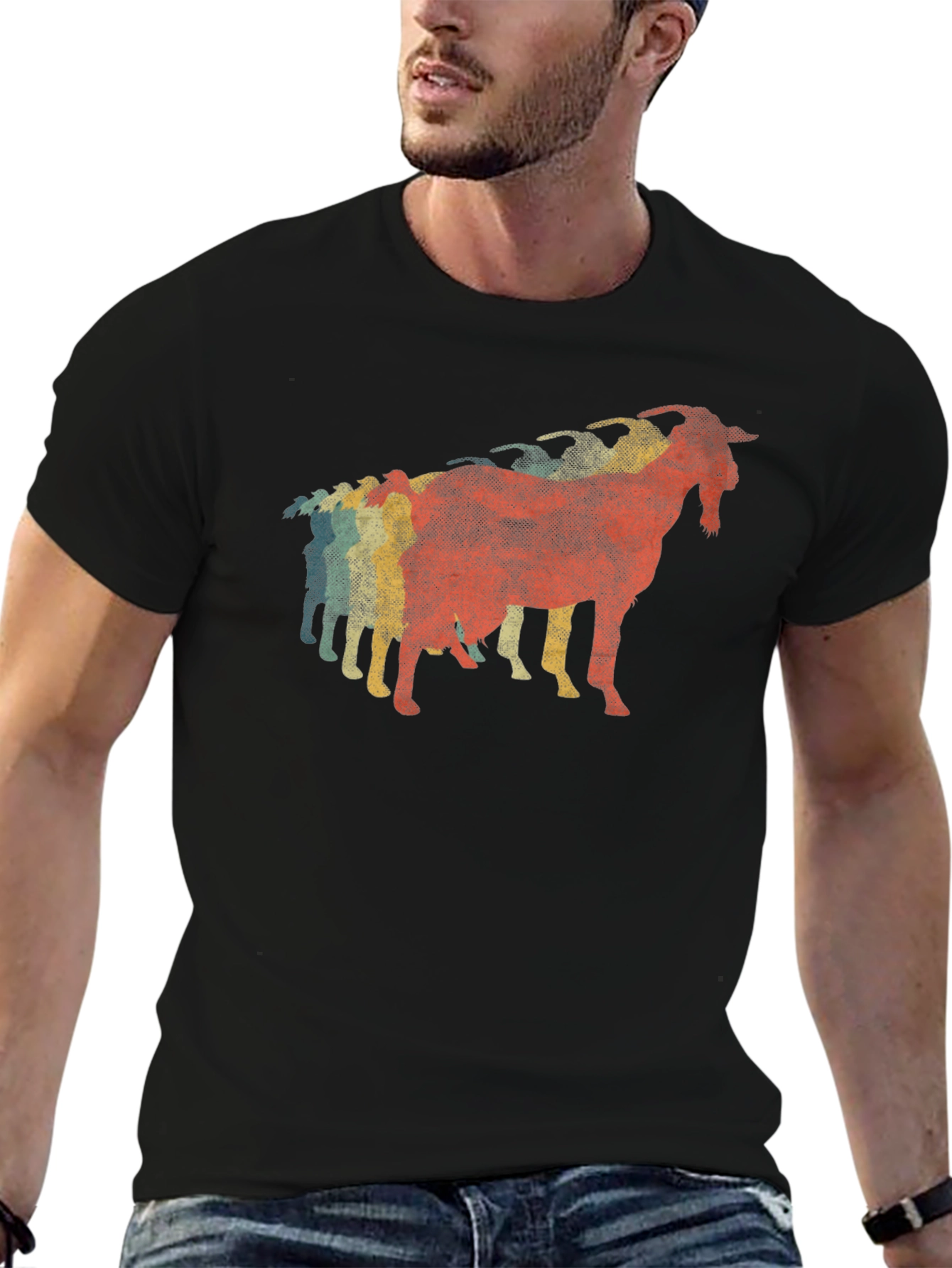 Retro Goat T-Shirt - Black Cotton Graphic Tee