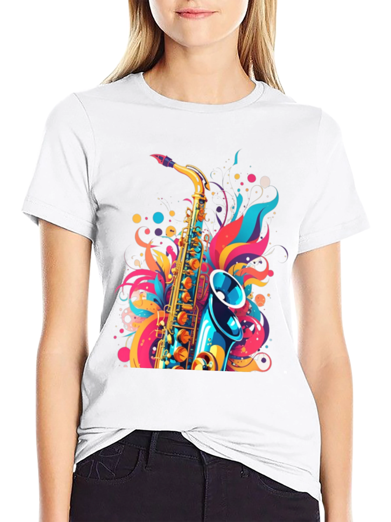 Stylish Saxophone Graphic Black T-Shirt