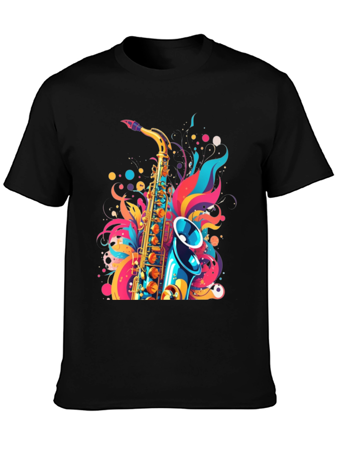 Stylish Saxophone Graphic Black T-Shirt