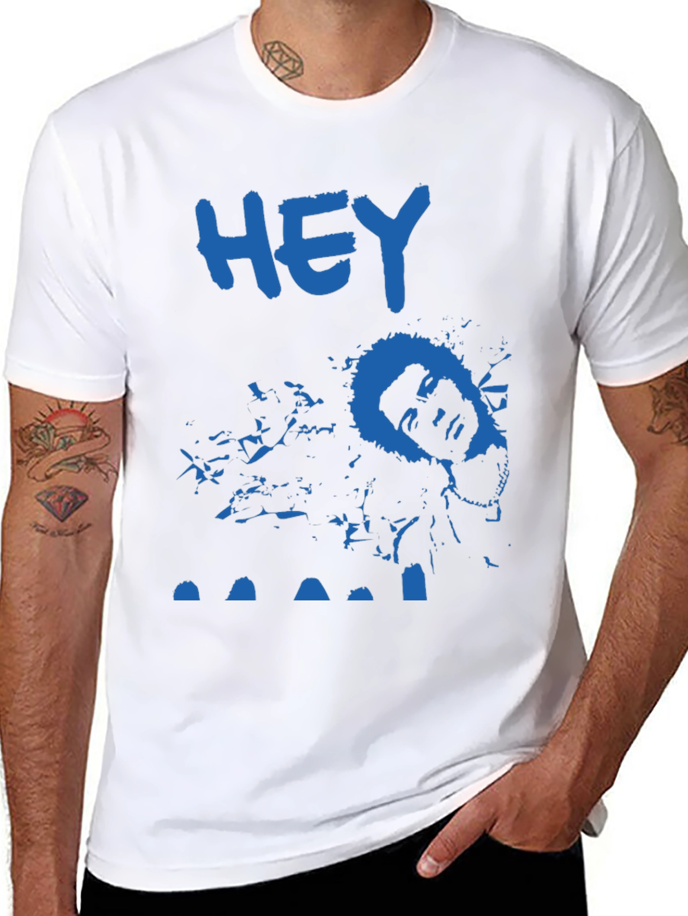 Blue HEY Tee: Unique Graphic Print