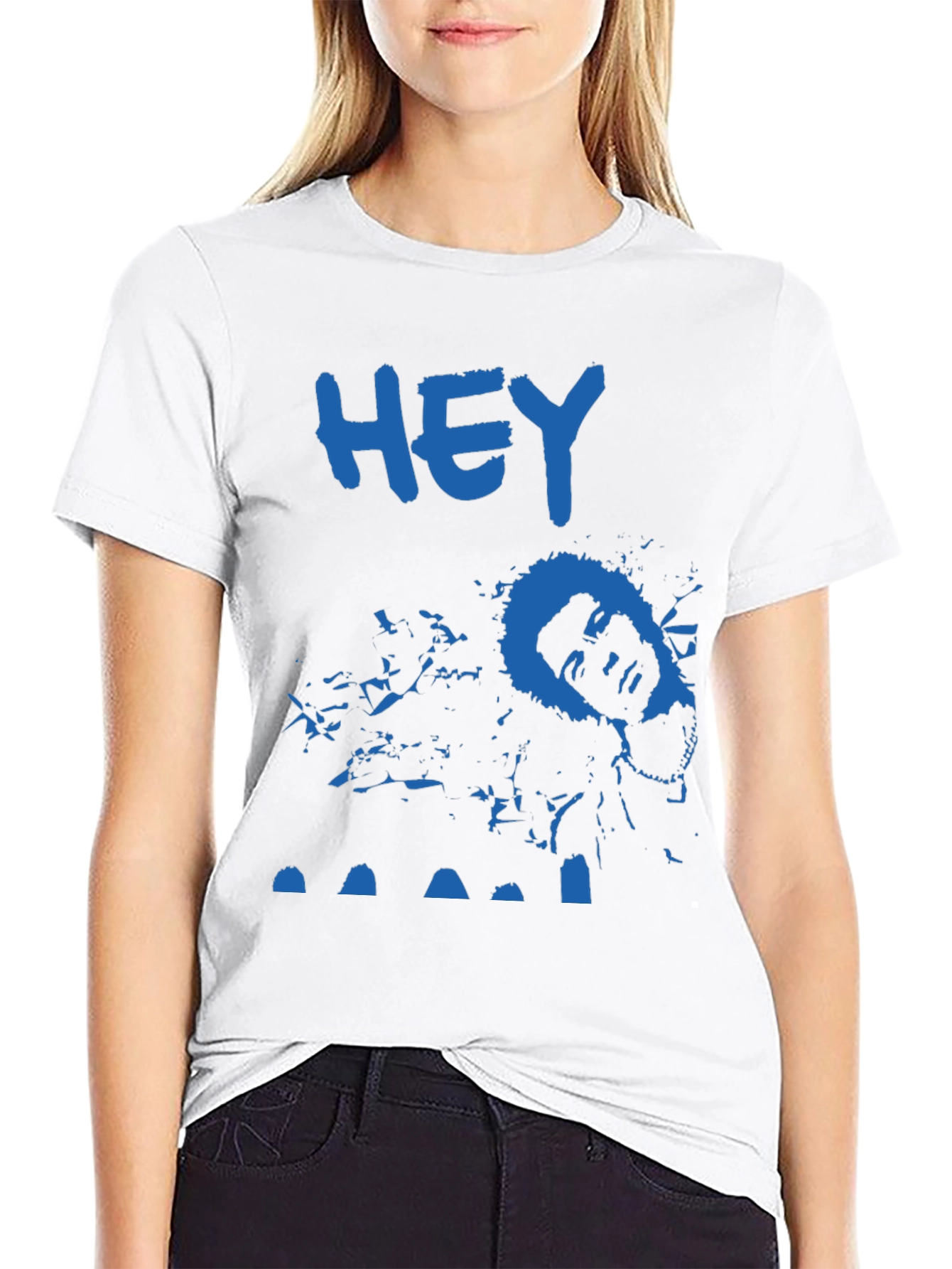Blue HEY Tee: Unique Graphic Print