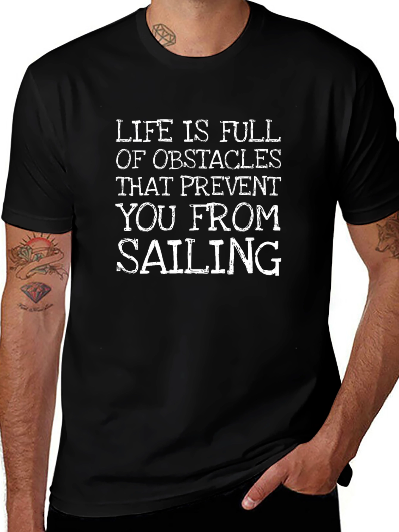 Life Obstacles Sailing Graphic Tee - Black Cotton T-Shirt