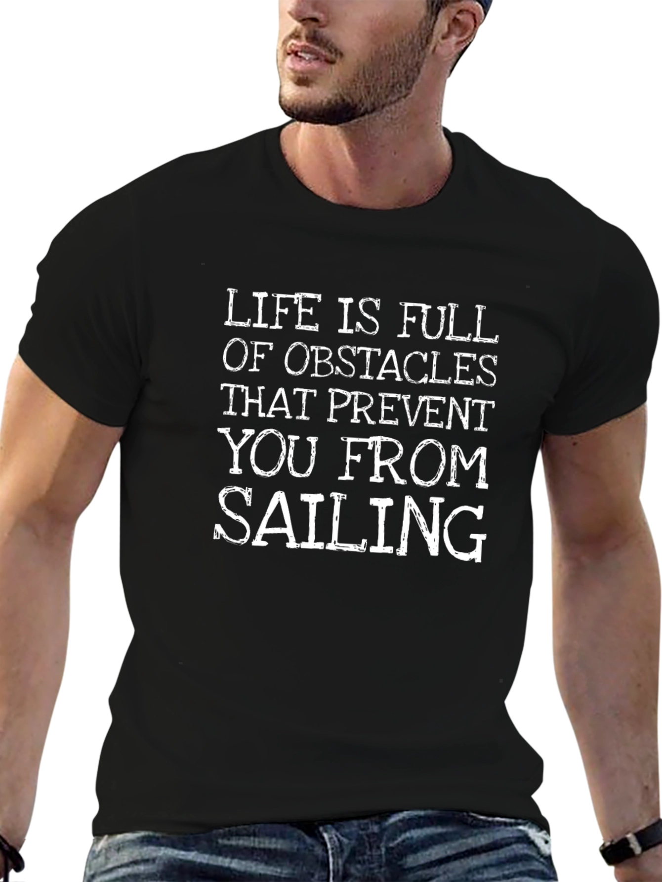 Life Obstacles Sailing Graphic Tee - Black Cotton T-Shirt