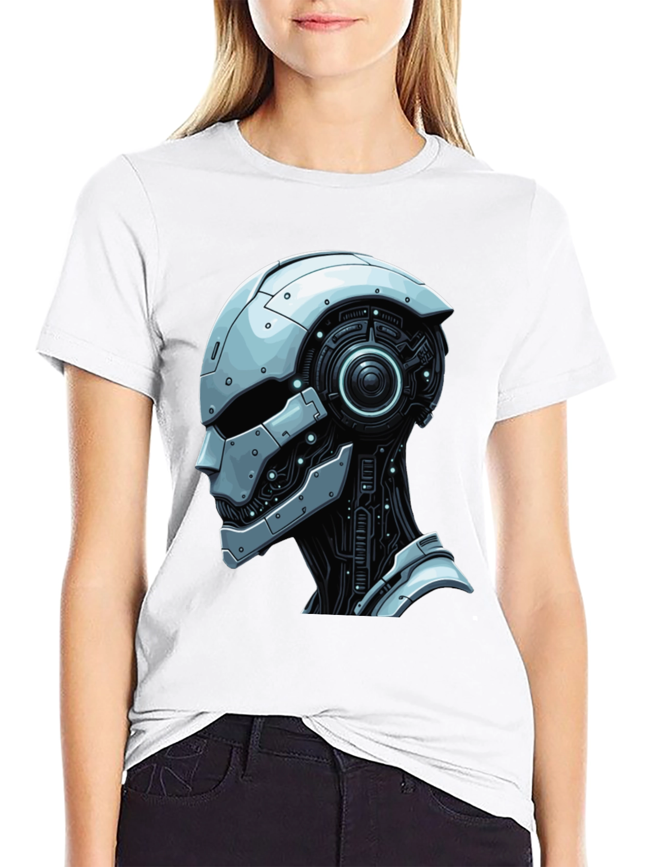 Cybernetic Head Graphic Tee - Futuristic Style