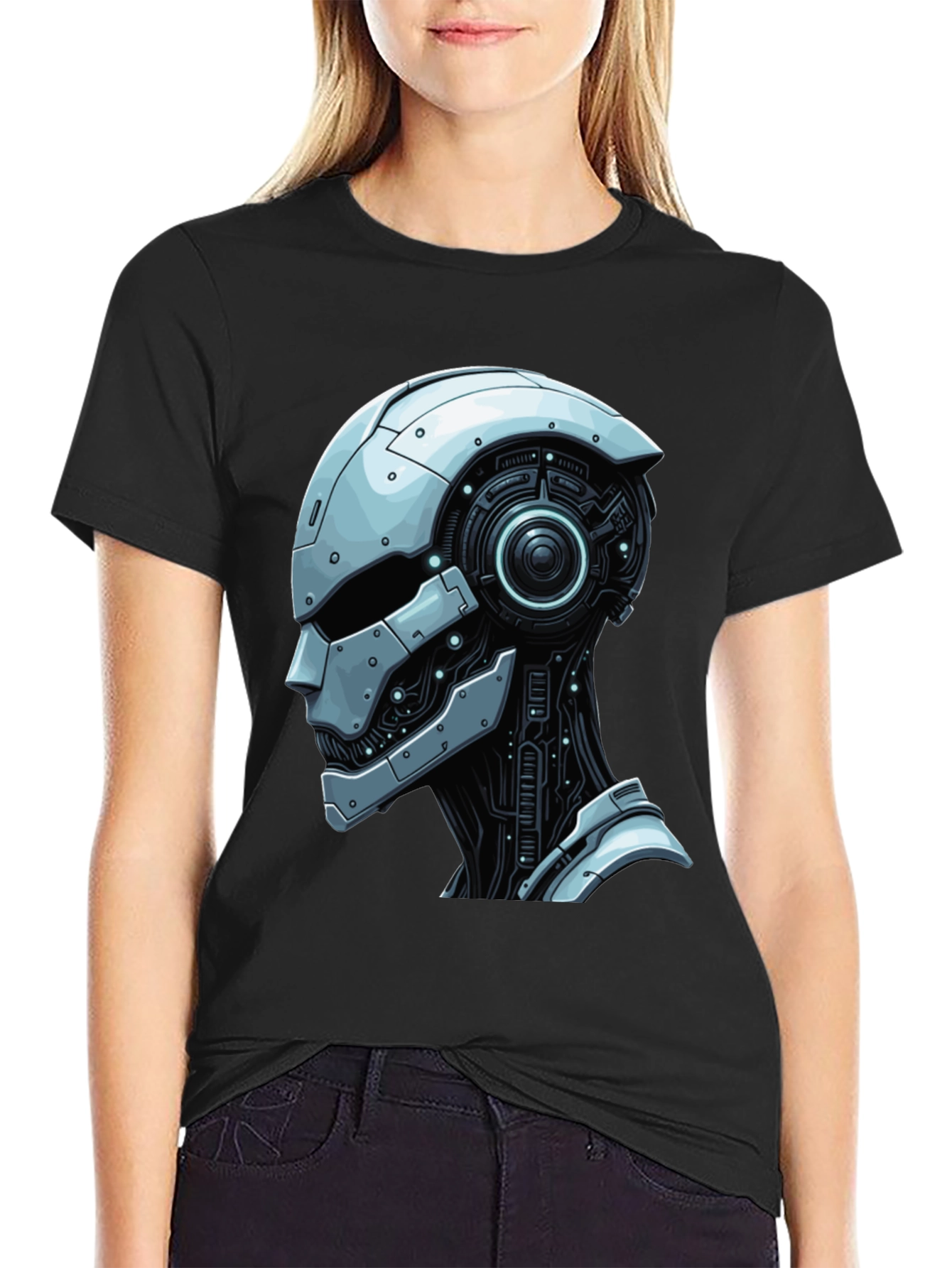 Cybernetic Head Graphic Tee - Futuristic Style