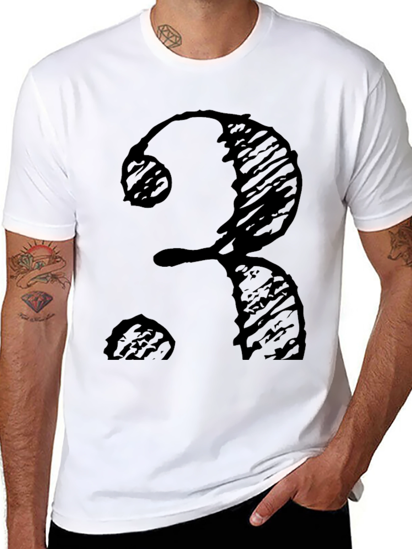 Black T-Shirt with Number 3 Scribble Design