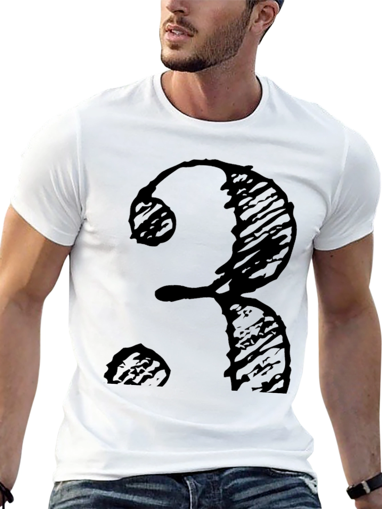 Black T-Shirt with Number 3 Scribble Design