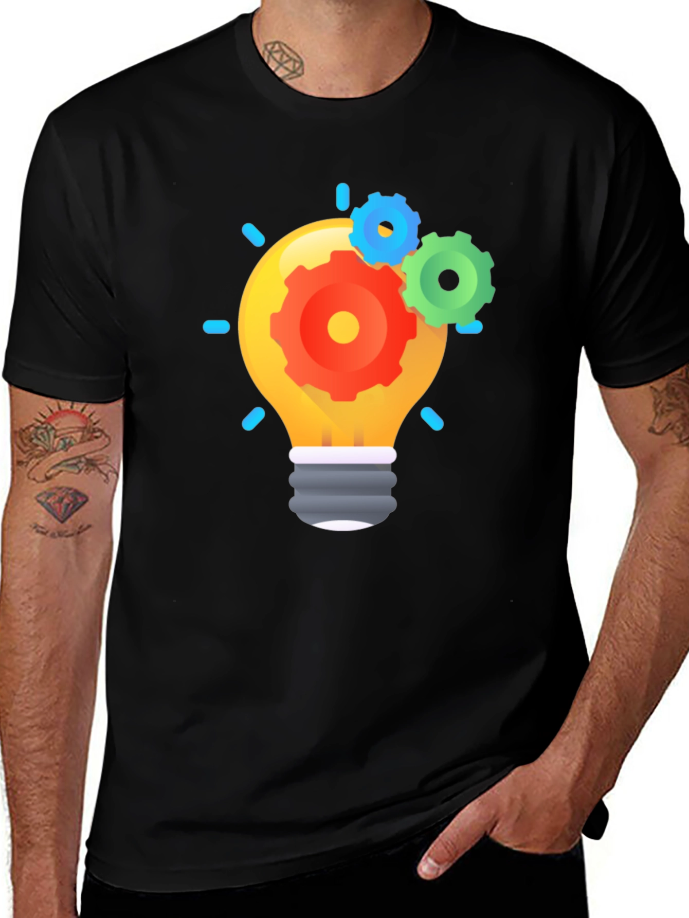 Creative Idea Light Bulb Graphic Tee - Black