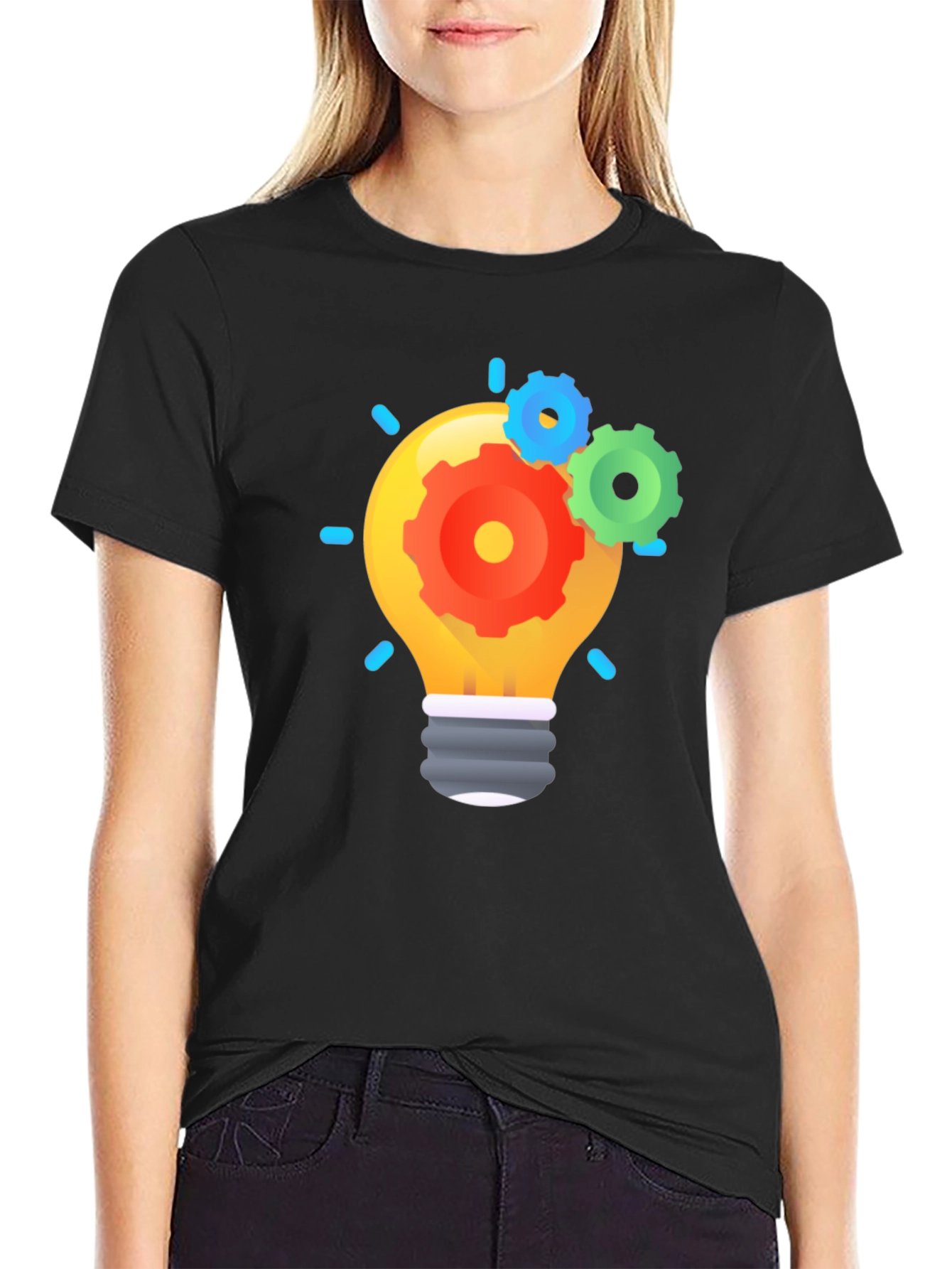 Creative Idea Light Bulb Graphic Tee - Black