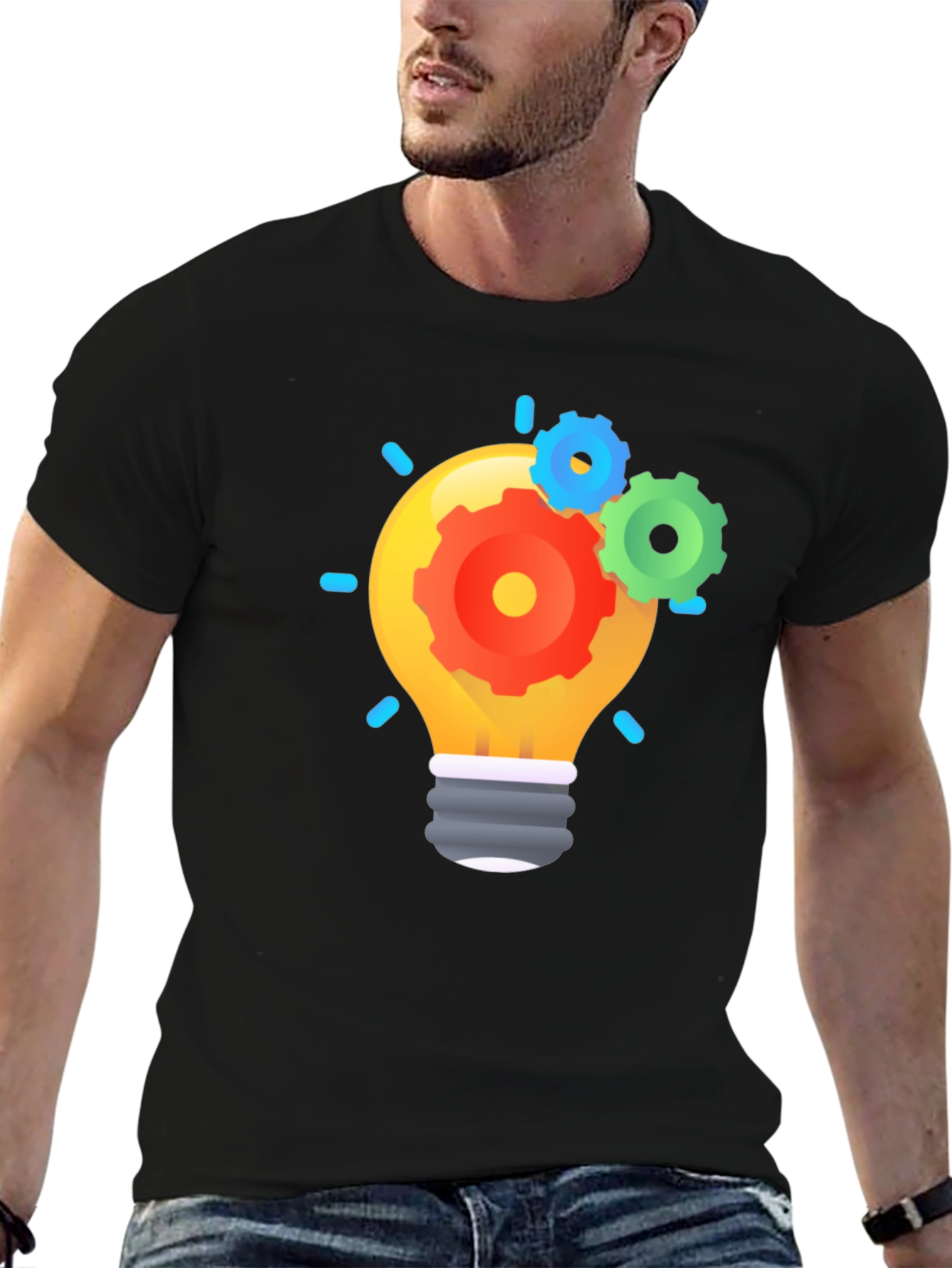 Creative Idea Light Bulb Graphic Tee - Black
