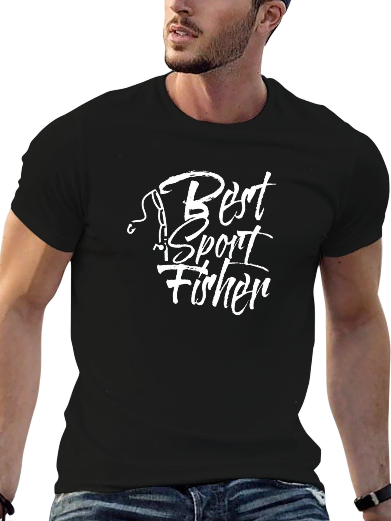 Best Sport Fisher Black Graphic T-Shirt