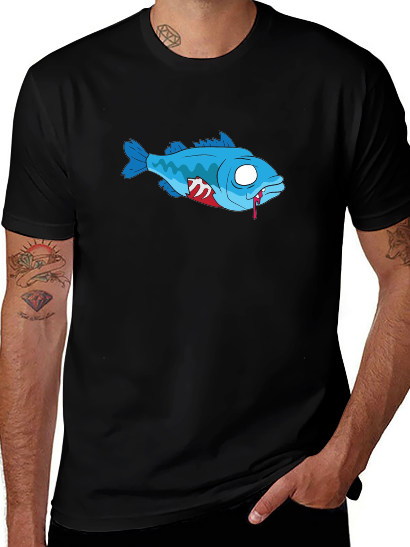 Zombie Fish Black T-Shirt - Graphic Print