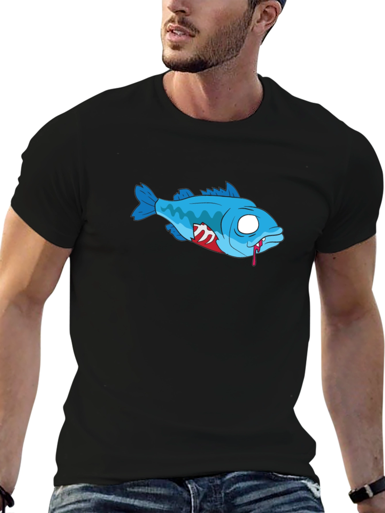 Zombie Fish Black T-Shirt - Graphic Print
