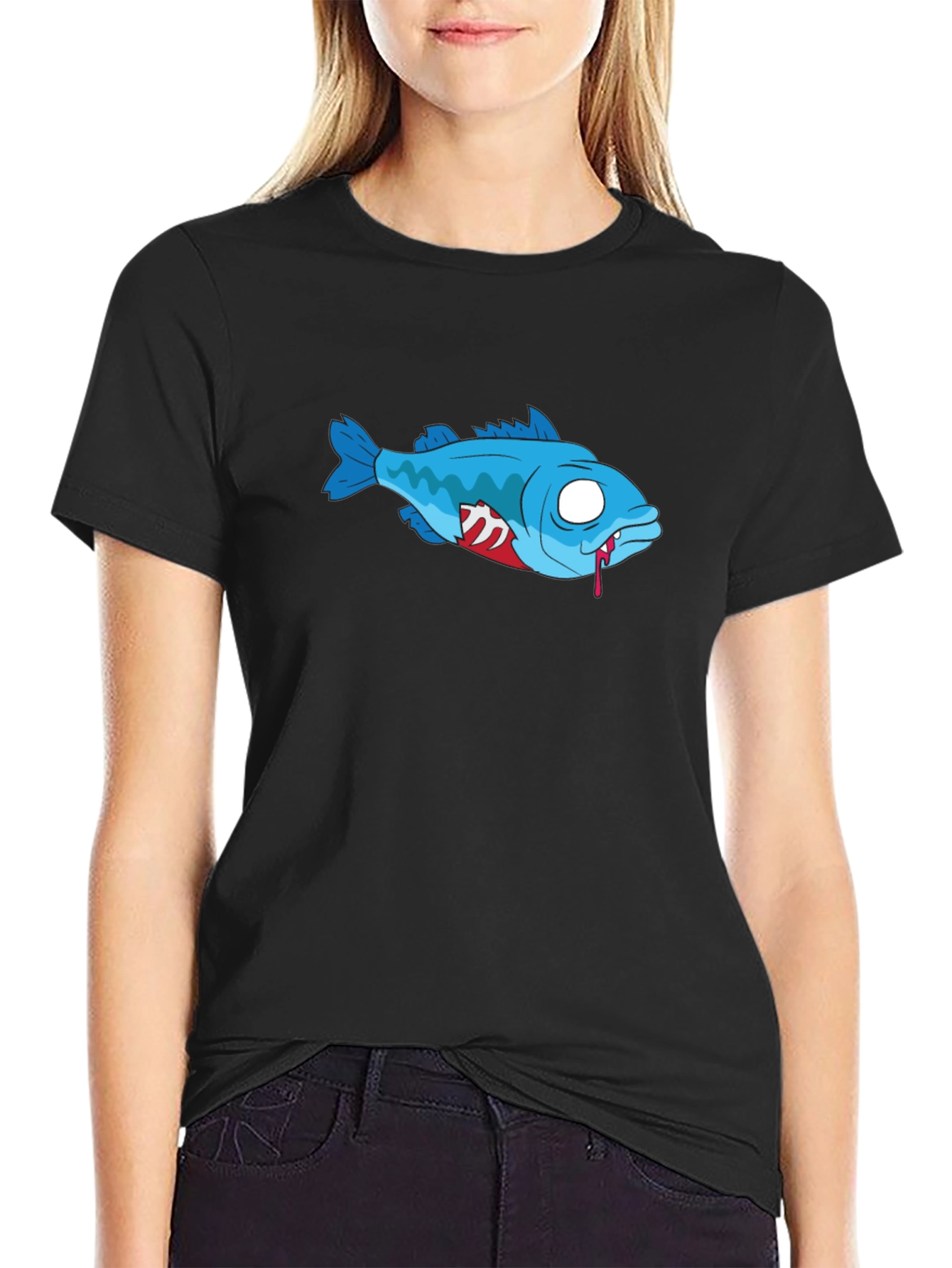 Zombie Fish Black T-Shirt - Graphic Print