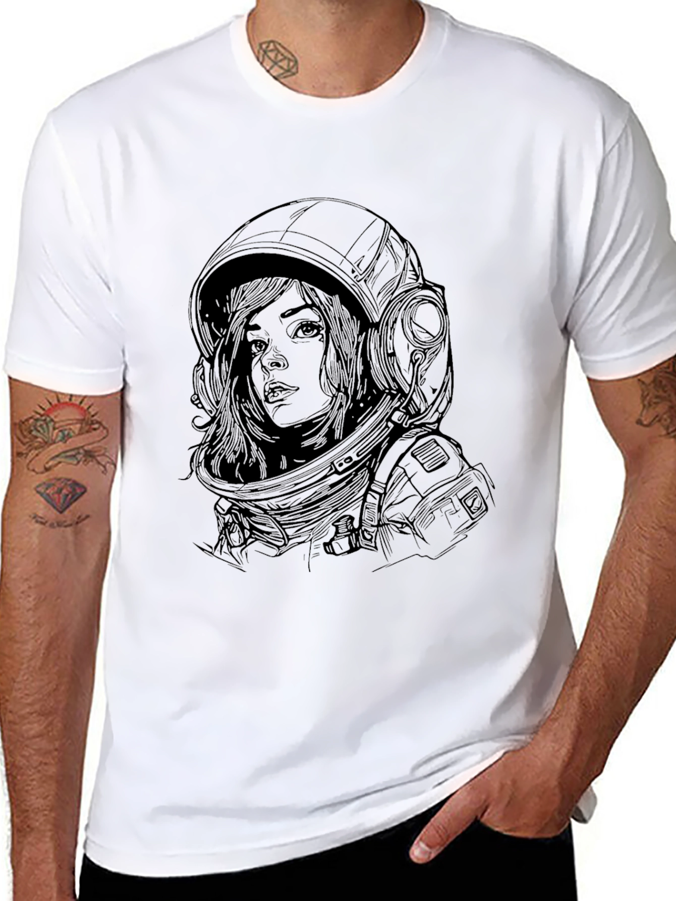 Astronaut Woman Graphic Tee - Premium Black Cotton T-Shirt