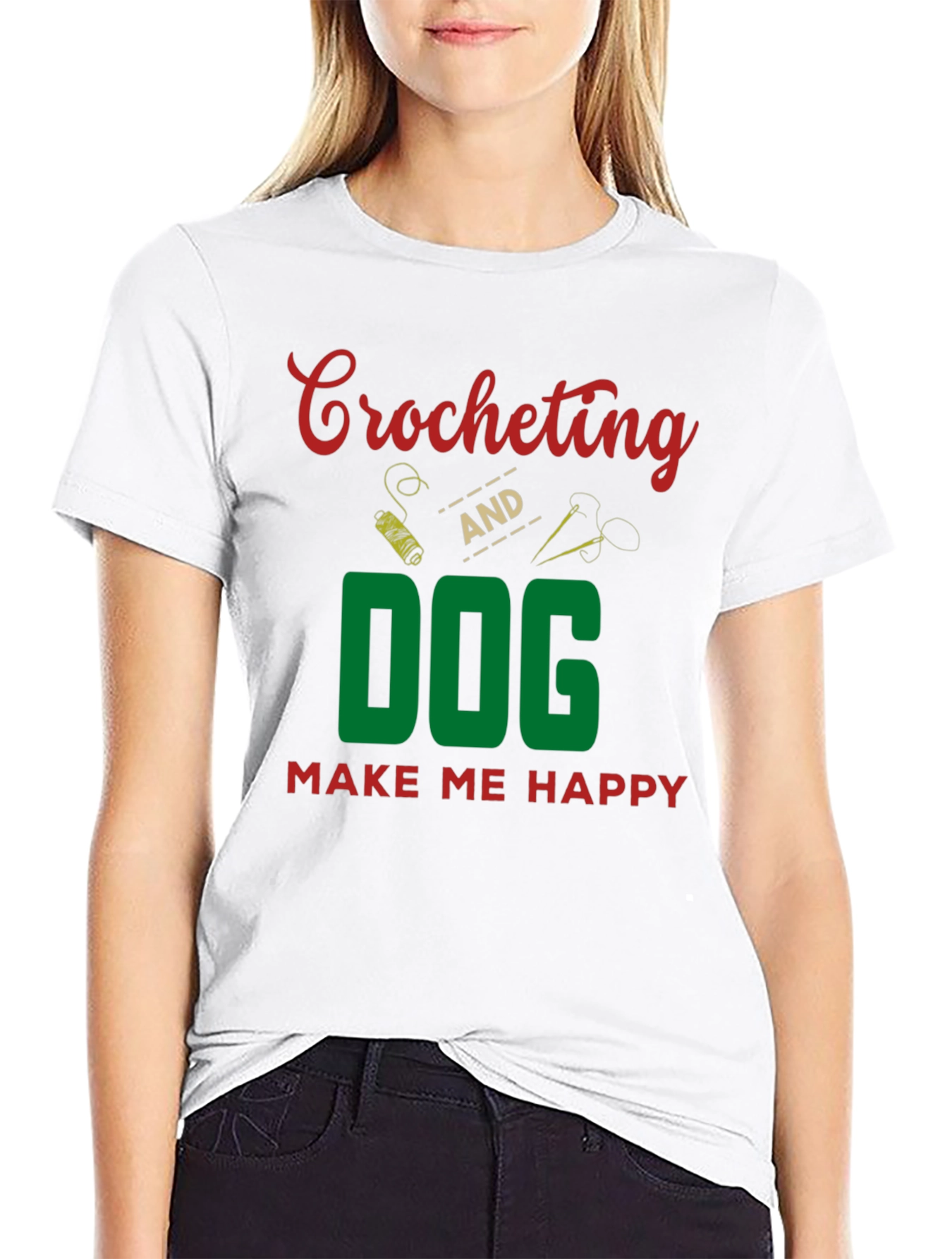 Crocheting and Dog Make Me Happy T-Shirt